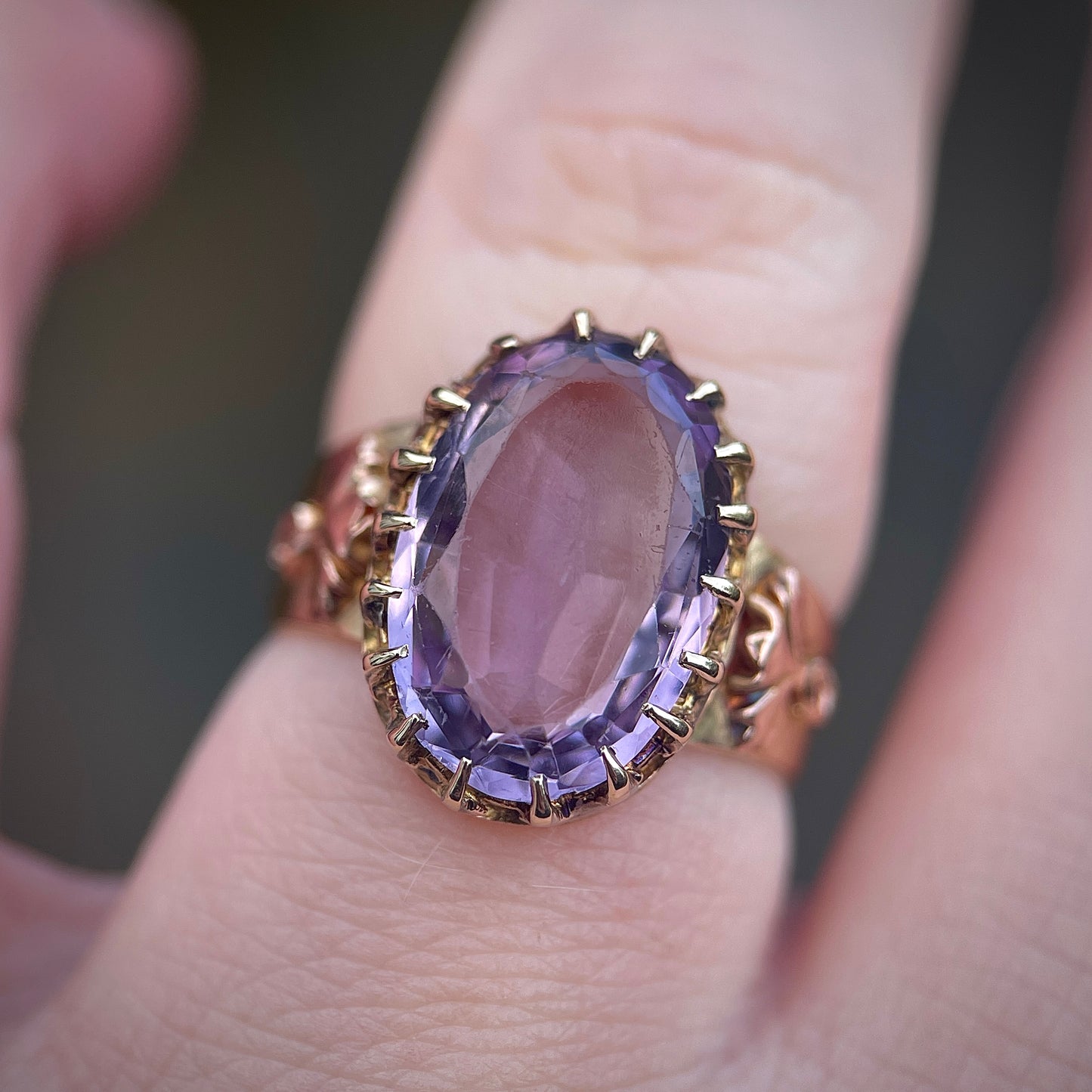 18ct Gold Antique Amethyst Solitaire Art Nouveau Arts & Crafts Ring Size K 1/2