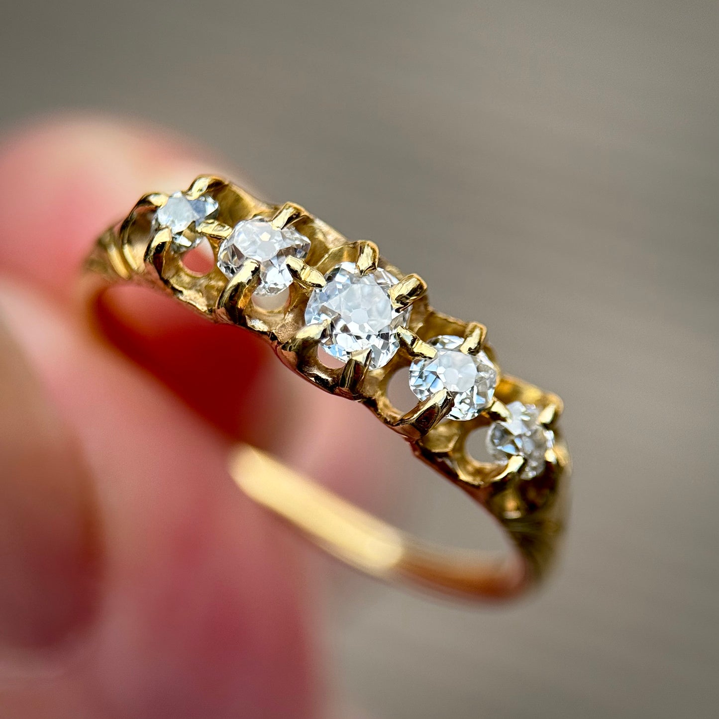 18ct Gold Antique Victorian 0.65ct Old Cut Diamond Five Stone Half Hoop Ring