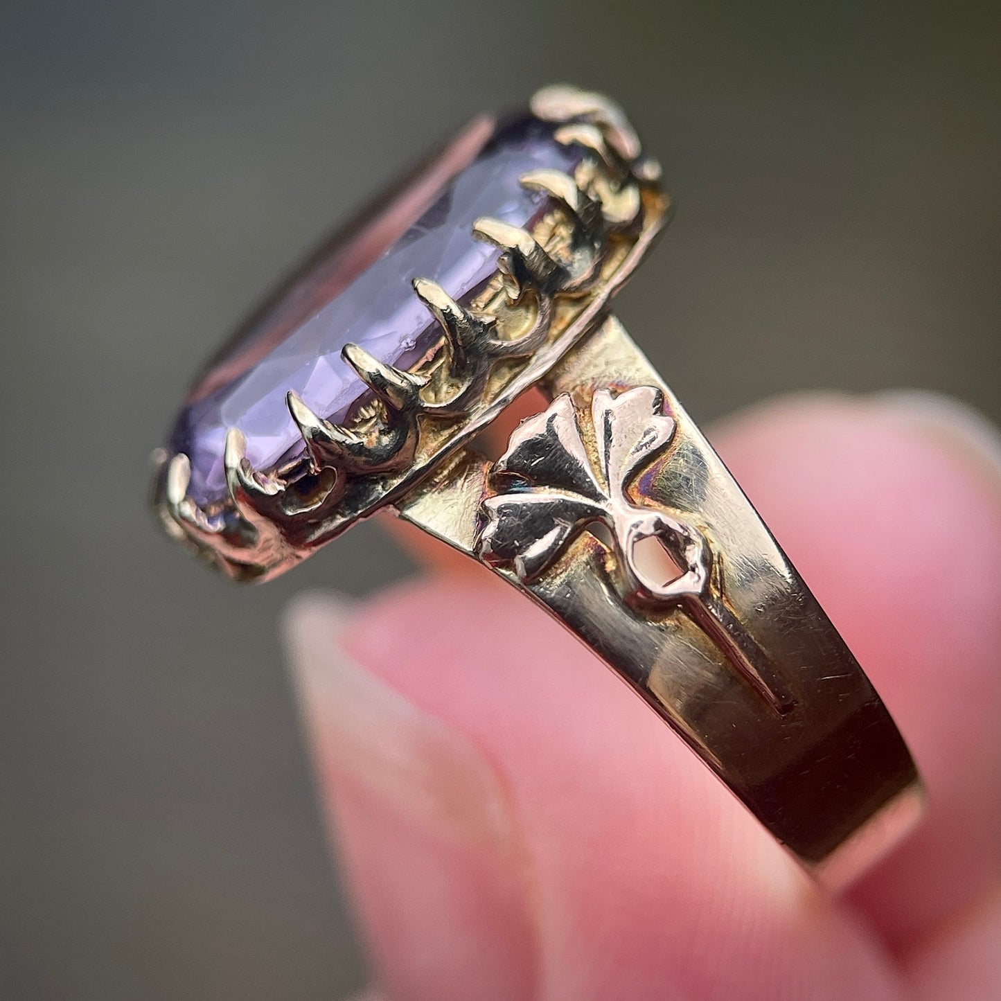 18ct Gold Antique Amethyst Solitaire Art Nouveau Arts & Crafts Ring Size K 1/2
