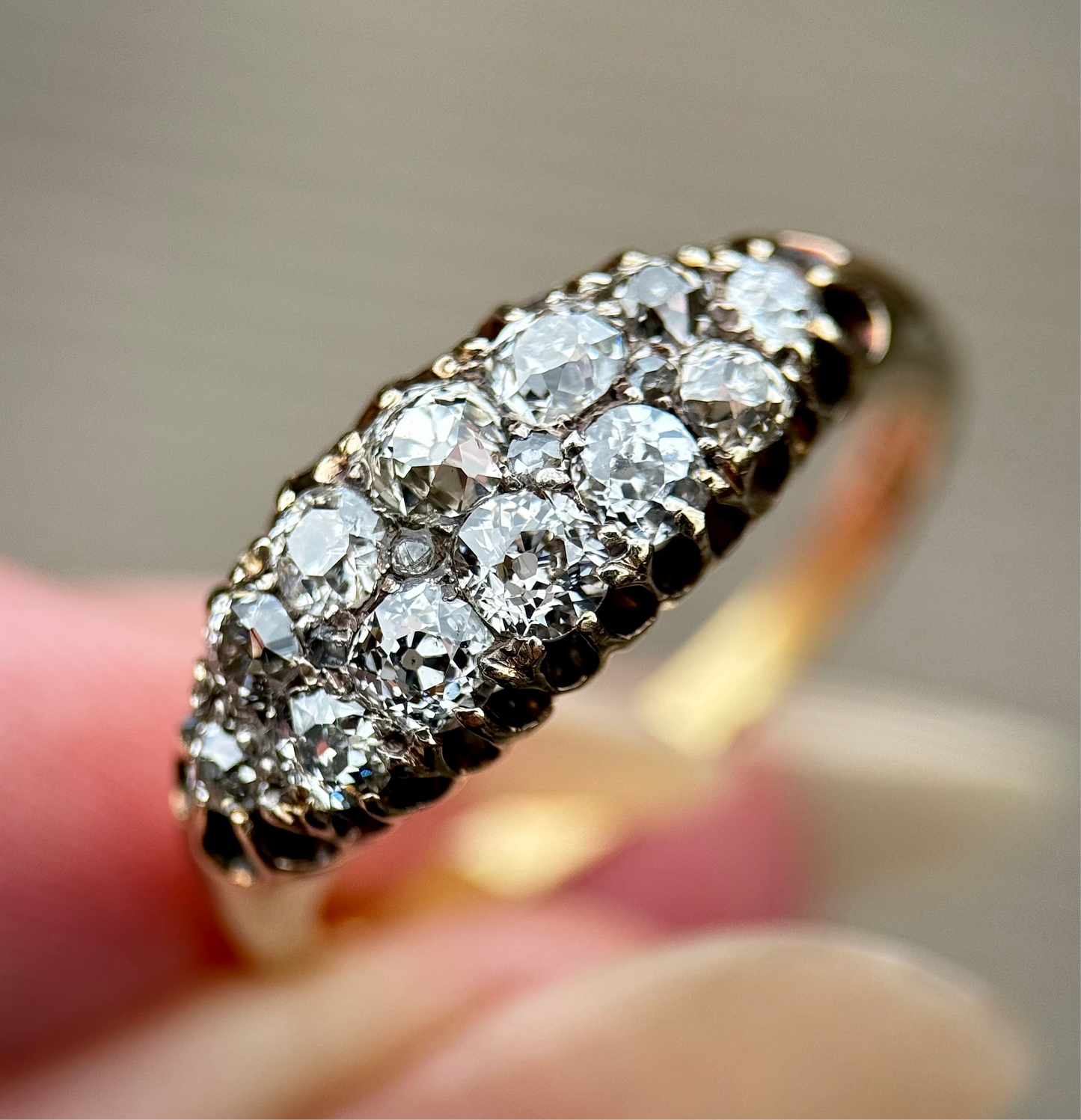 18ct Gold Antique Victorian 1.00ct Old Cut Diamond double two row boat Ring