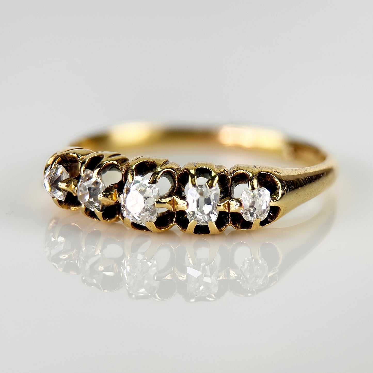 18ct Gold Antique Georgian Old Cut Diamond Five Stone Half Hoop Ring