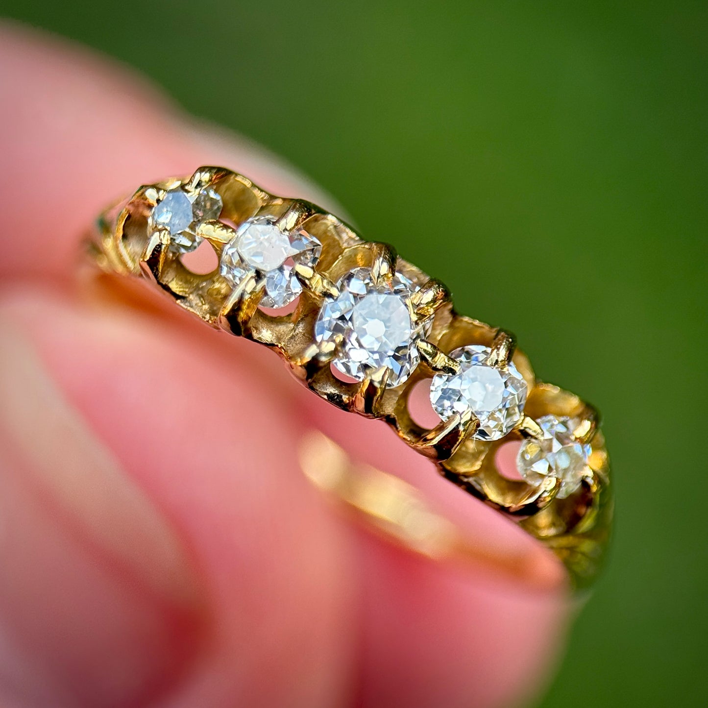 18ct Gold Antique Victorian 0.65ct Old Cut Diamond Five Stone Half Hoop Ring
