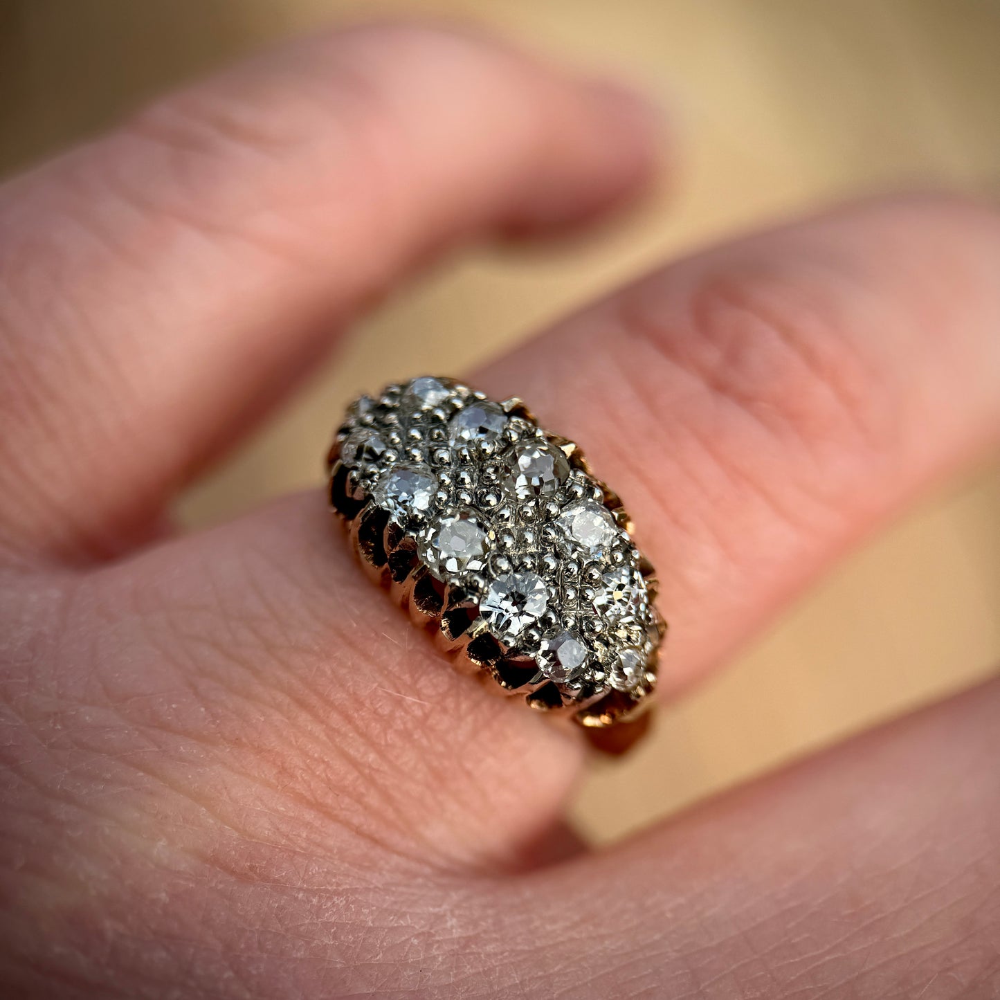 18ct Gold Antique Victorian 1.20ct Old Cut Diamond double two row boat Ring