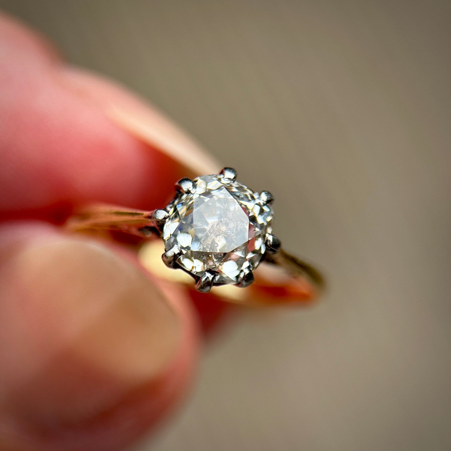 18ct Gold 1.03 ct Old Mine Cut Diamond Solitaire Engagement Ring Size J