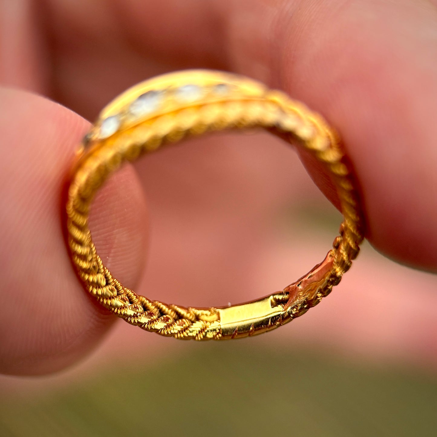 18ct Gold Antique Old Cut Diamond Five Stone Ring Size P 1/2