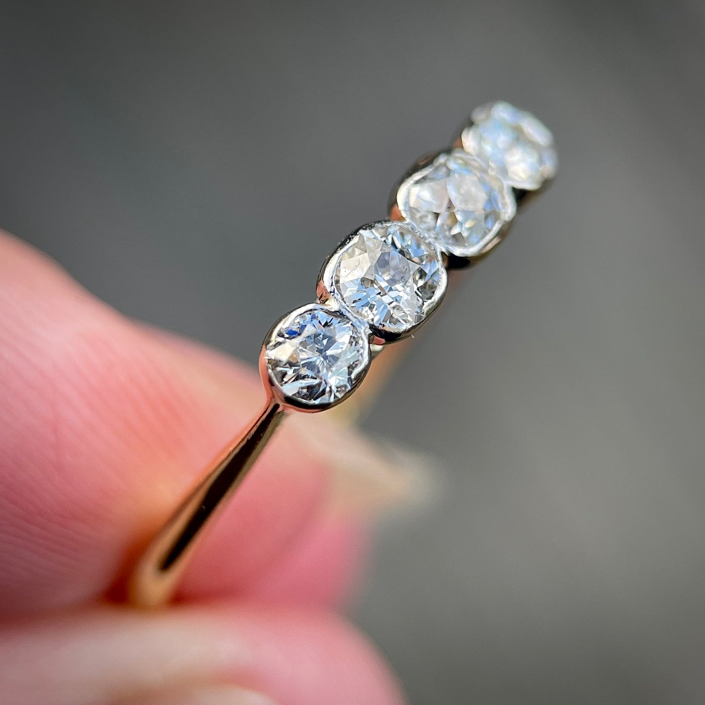 18ct Gold & Platinum Antique 0.60ct Old Cut Diamond 4 Stone Ring Size P