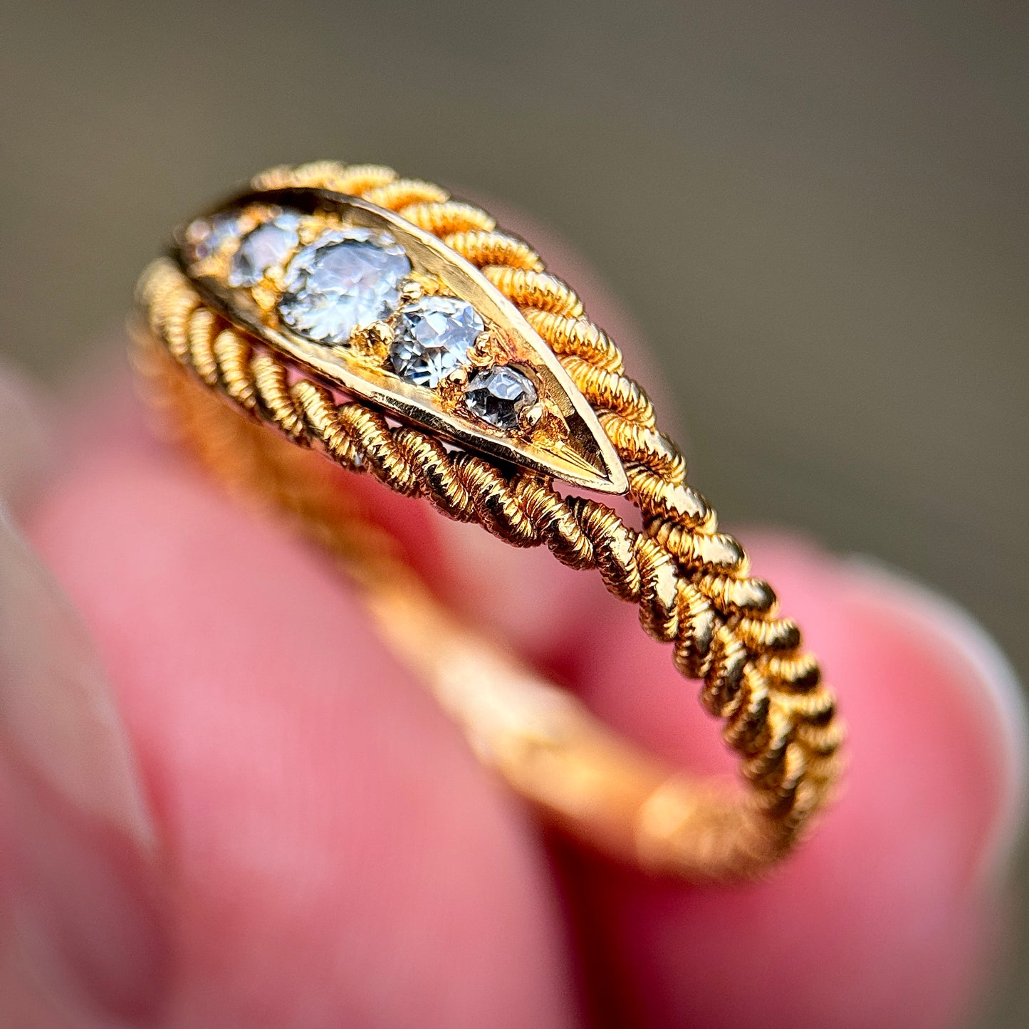18ct Gold Antique Old Cut Diamond Five Stone Ring Size P 1/2