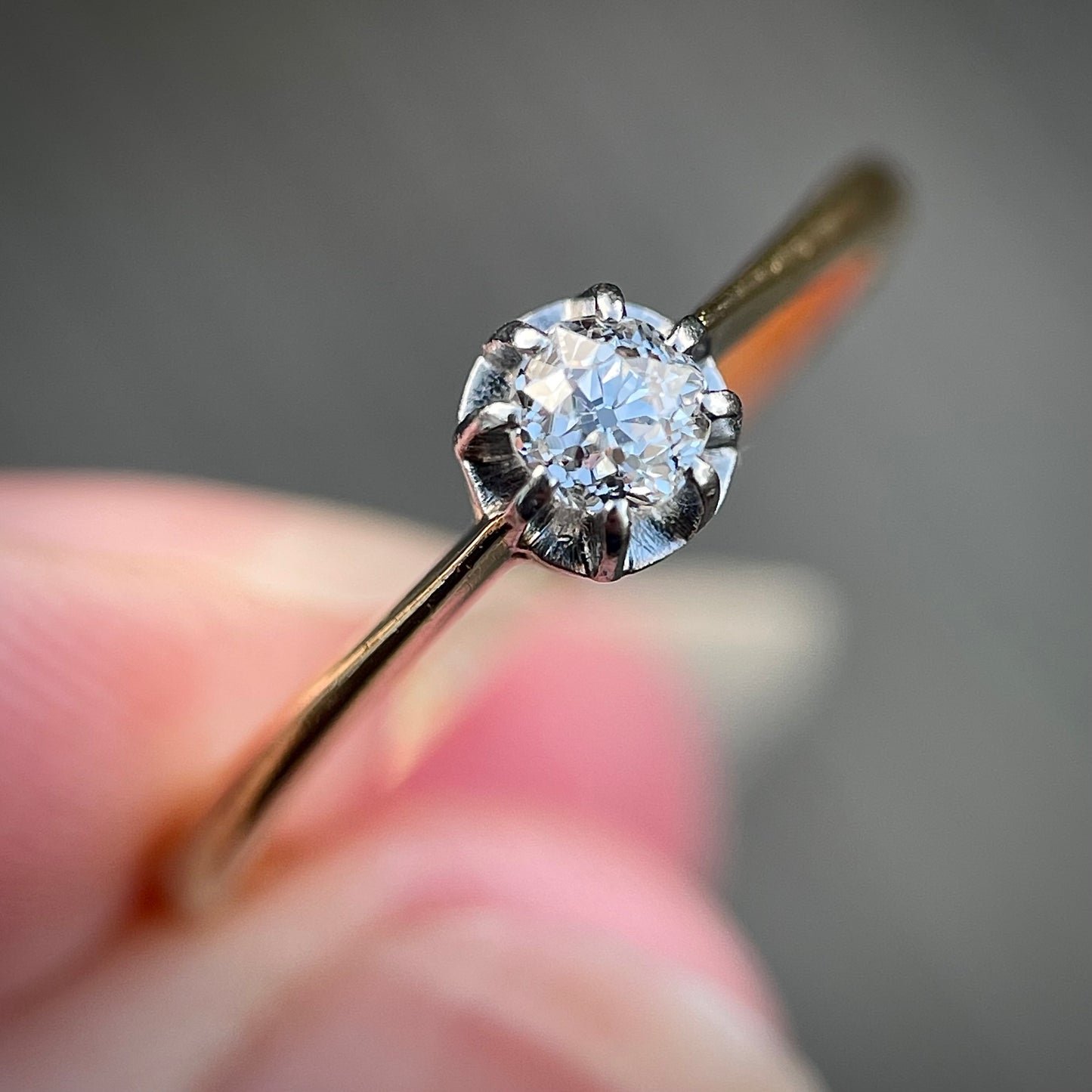 18ct Gold Antique 0.25ct Old Cut Diamond Solitaire Engagement Ring Size N 1/2