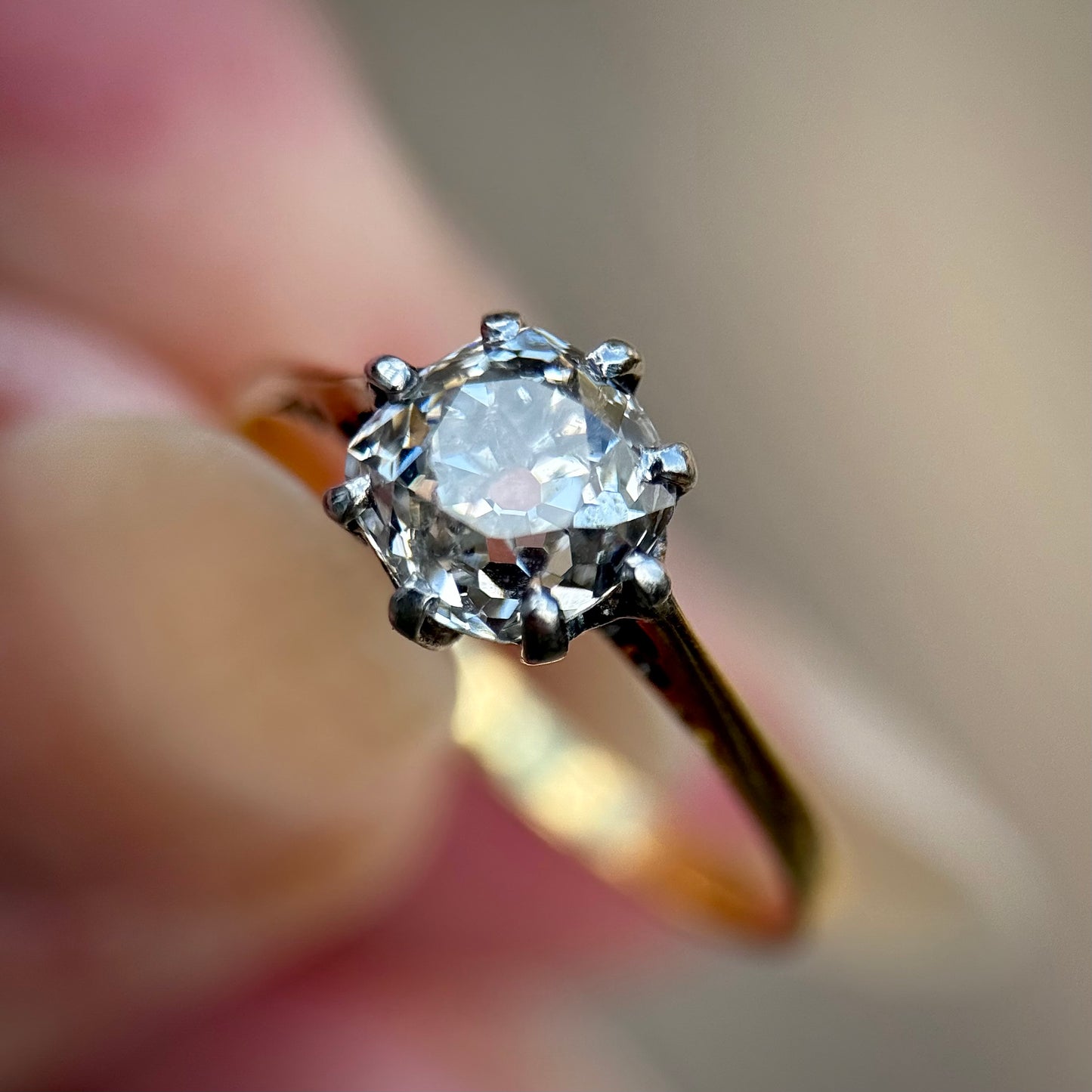 18ct Gold 1.03 ct Old Mine Cut Diamond Solitaire Engagement Ring Size J