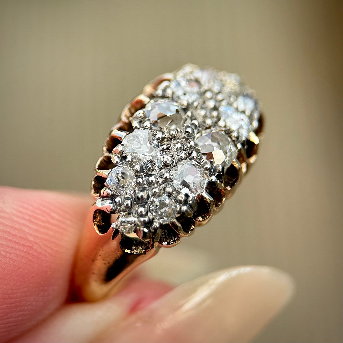 18ct Gold Antique Victorian 1.20ct Old Cut Diamond double two row boat Ring