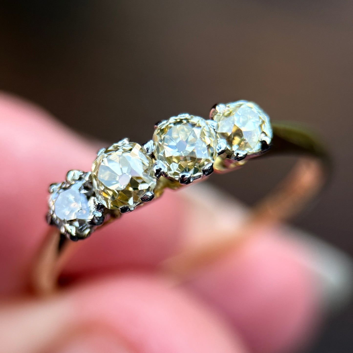 18ct Gold & Platinum Antique 0.88ct Old Cut Diamond Four Stone Ring