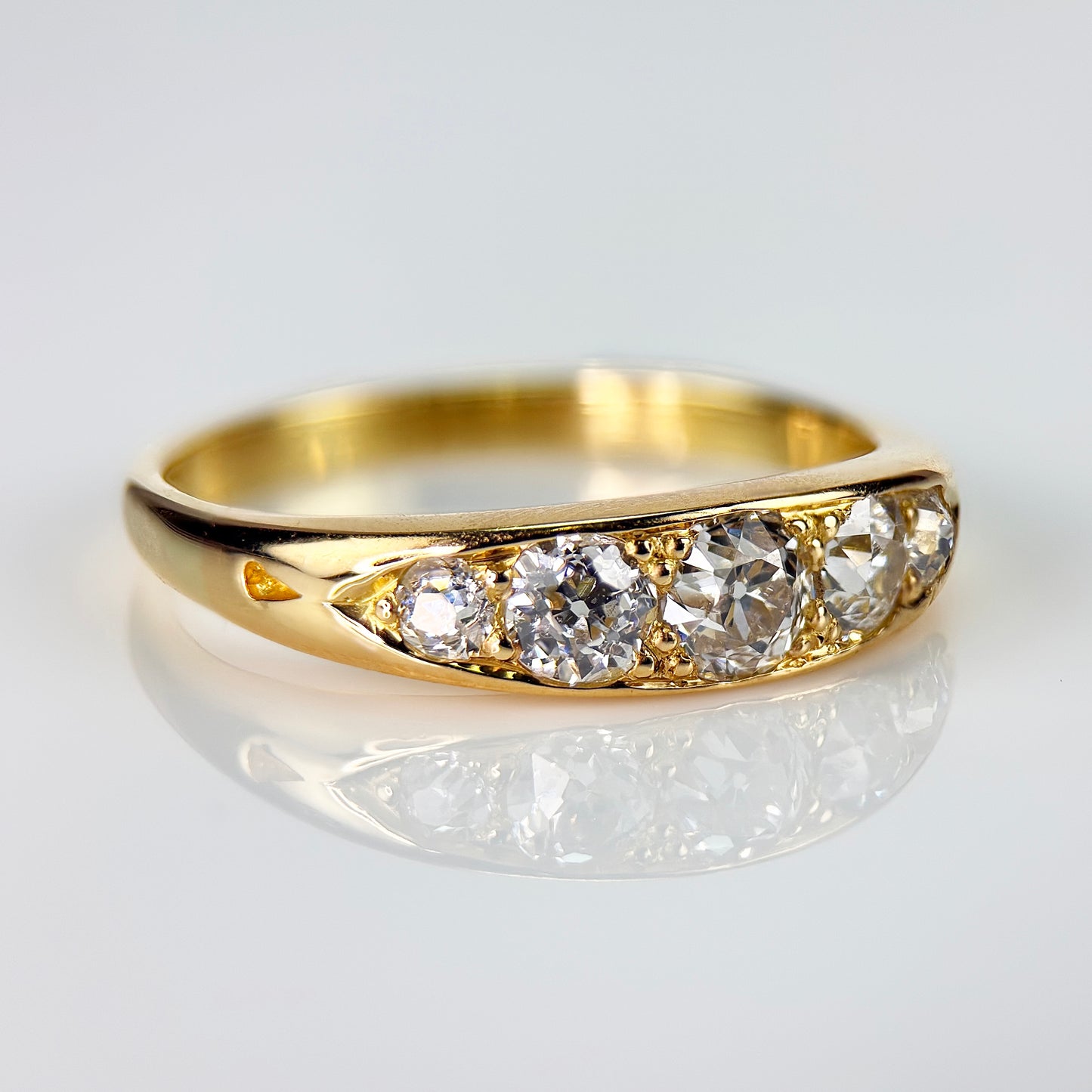 18ct Gold Antique 0.80ct Old Cut Diamond Five Stone Half Hoop Ring Size N