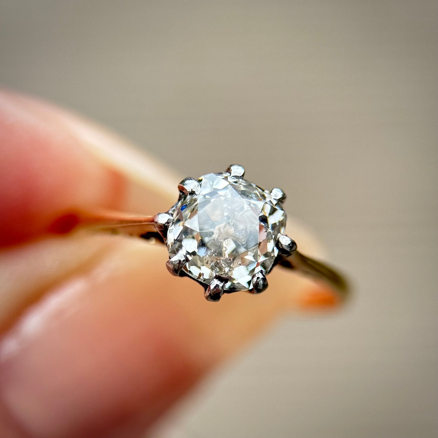 18ct Gold 1.03 ct Old Mine Cut Diamond Solitaire Engagement Ring Size J