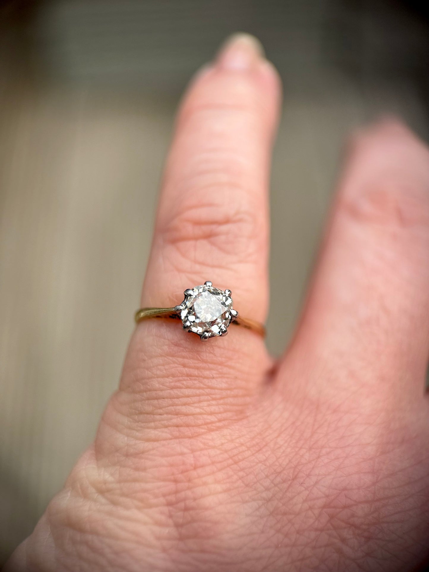 18ct Gold 1.03 ct Old Mine Cut Diamond Solitaire Engagement Ring Size J