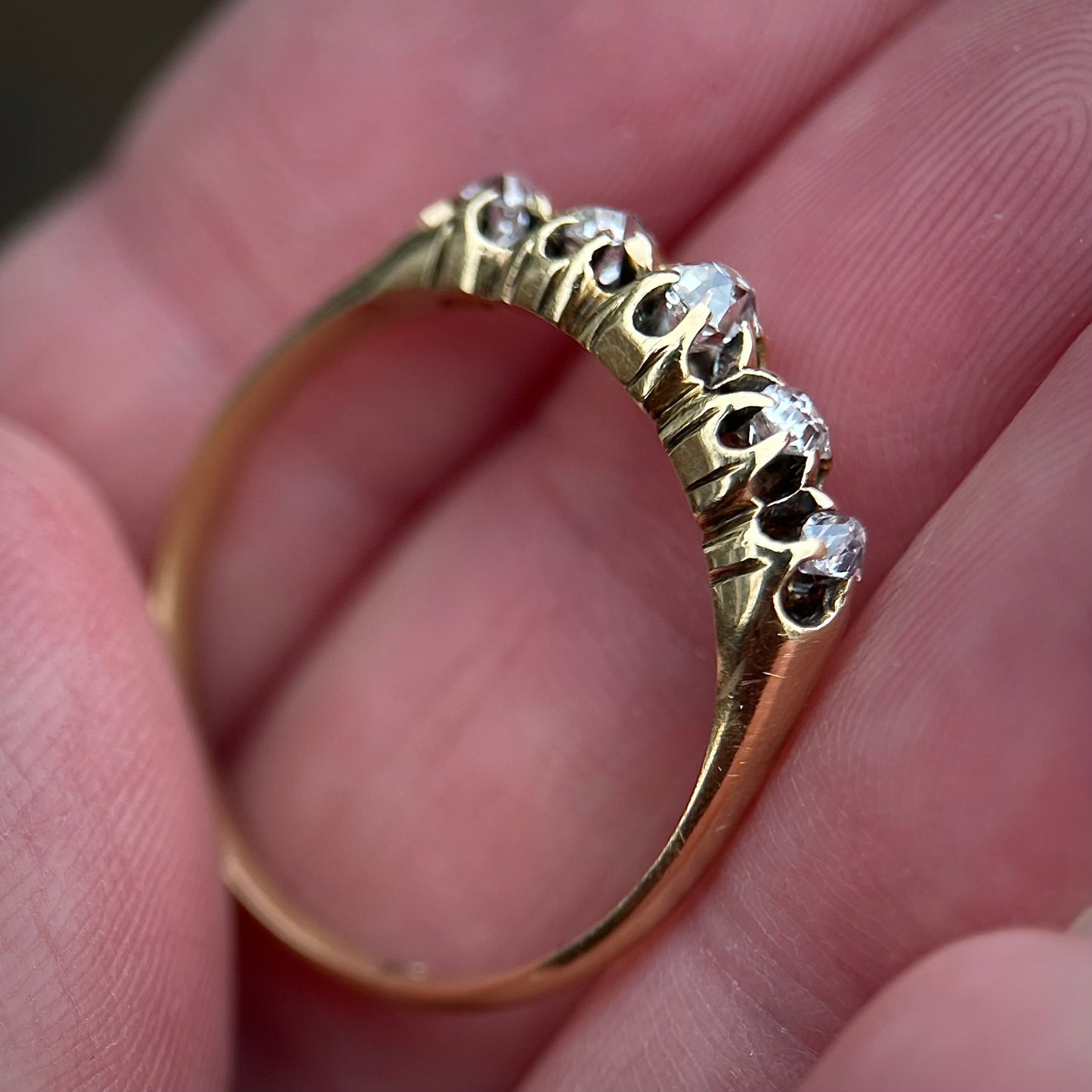 18ct Gold Antique Georgian Old Cut Diamond Five Stone Half Hoop Ring