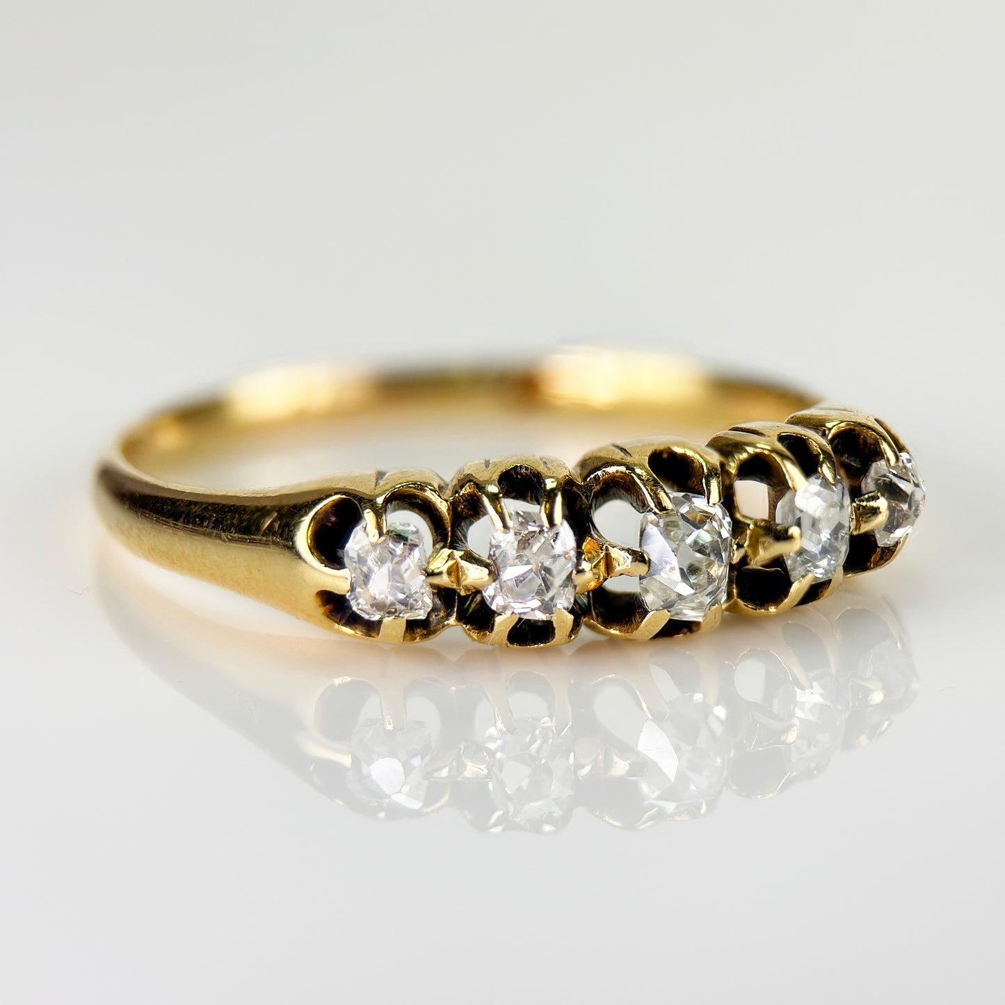 18ct Gold Antique Georgian Old Cut Diamond Five Stone Half Hoop Ring