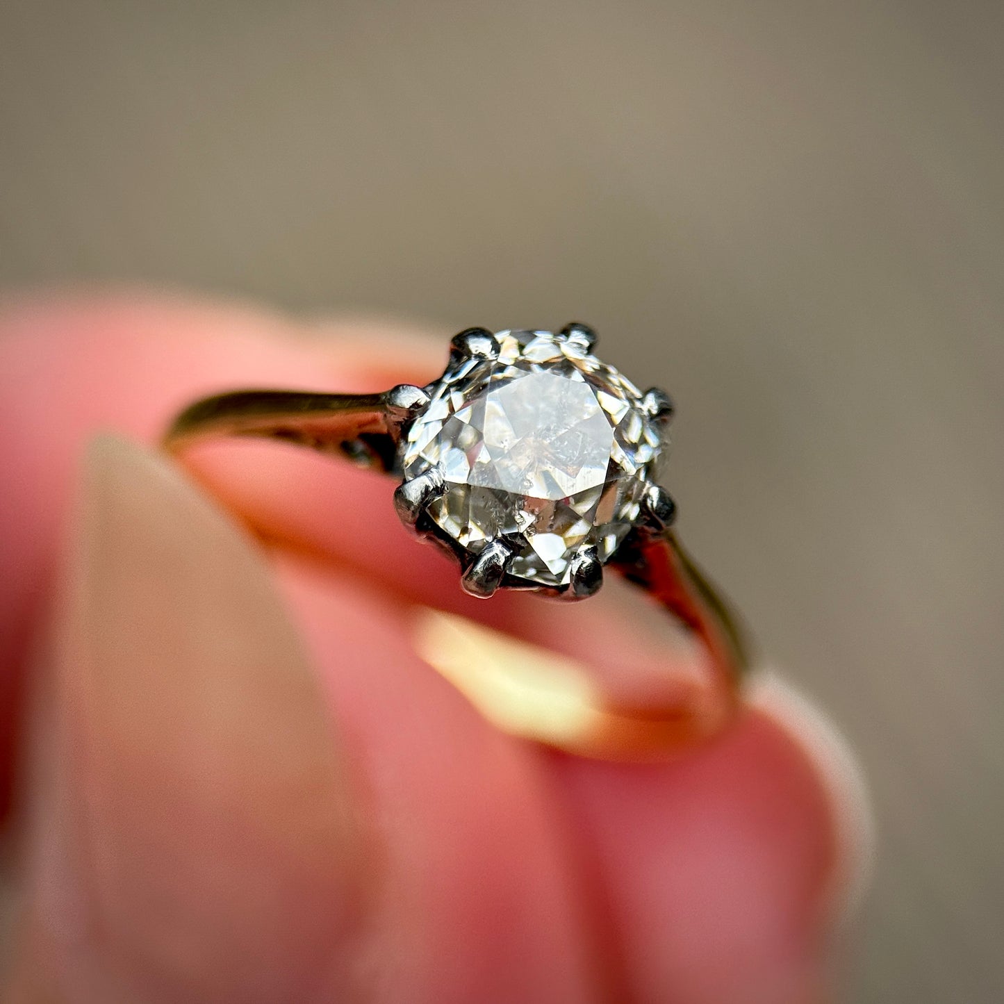 18ct Gold 1.03 ct Old Mine Cut Diamond Solitaire Engagement Ring Size J