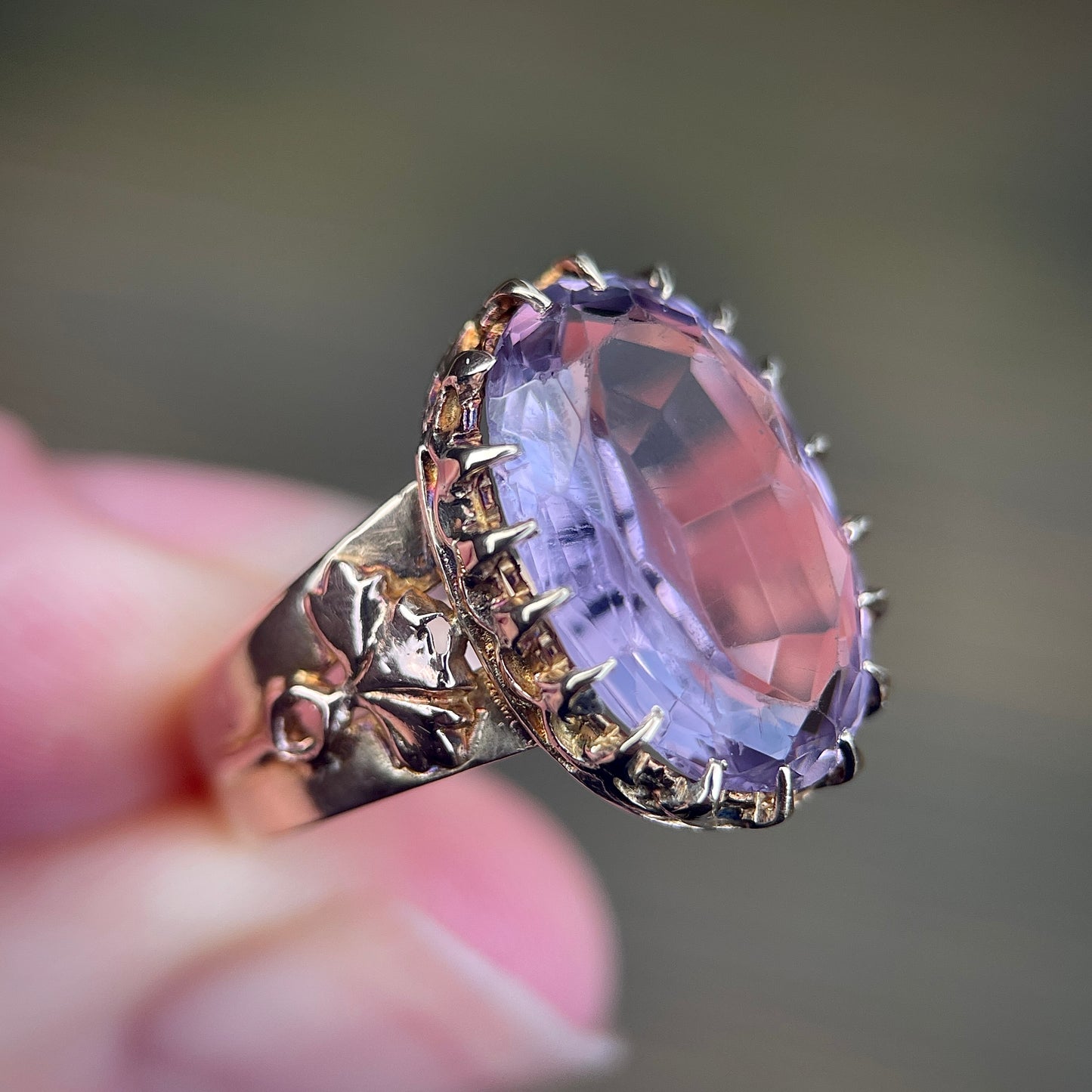 18ct Gold Antique Amethyst Solitaire Art Nouveau Arts & Crafts Ring Size K 1/2