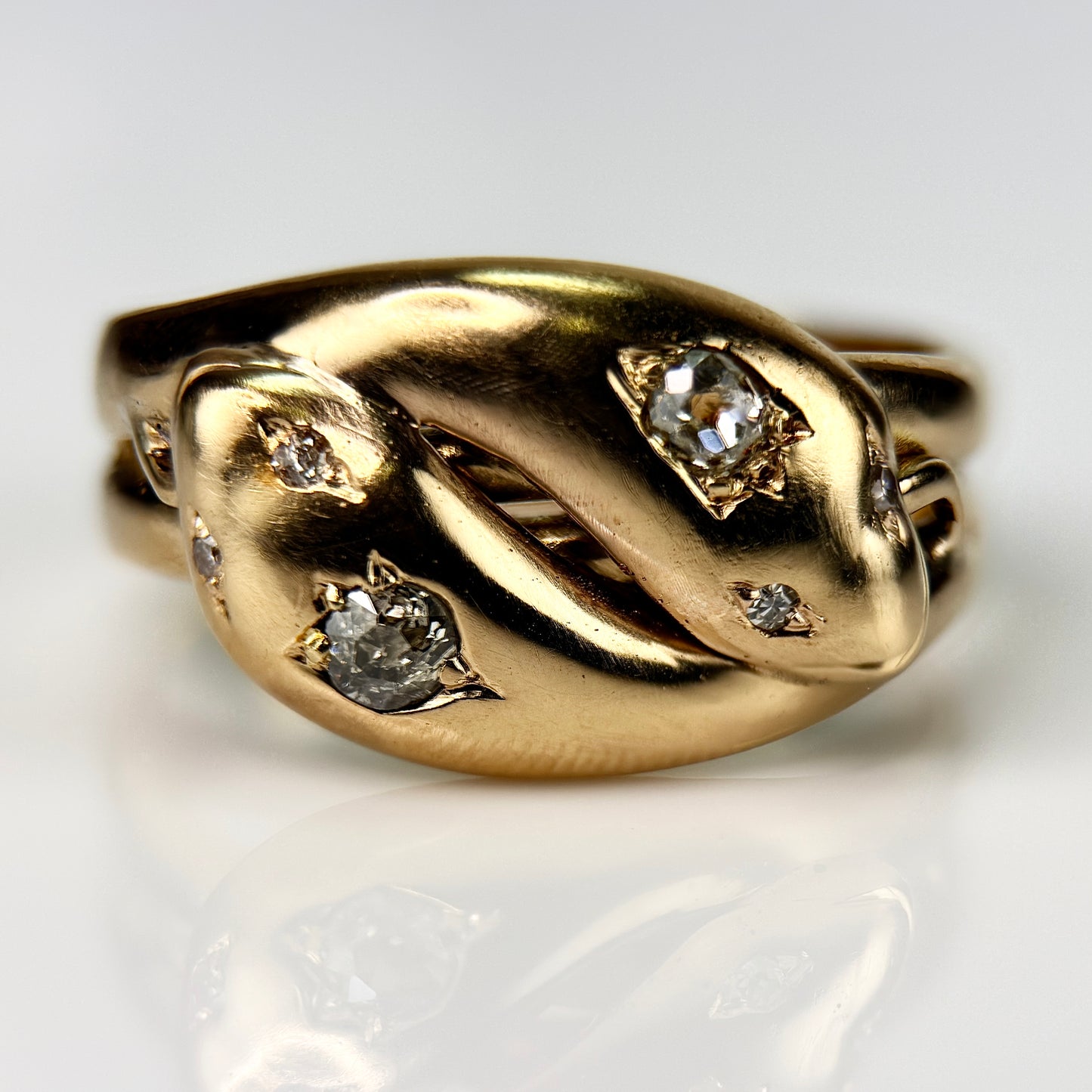 18CT Gold Antique Fully Hallmarked Victorian Old Cut Diamond Snake Ring 8.2g