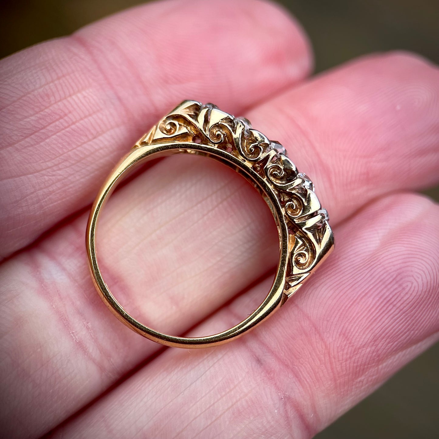 18ct Gold Antique Old Cut Diamond Five Stone Ring Size M 1/2