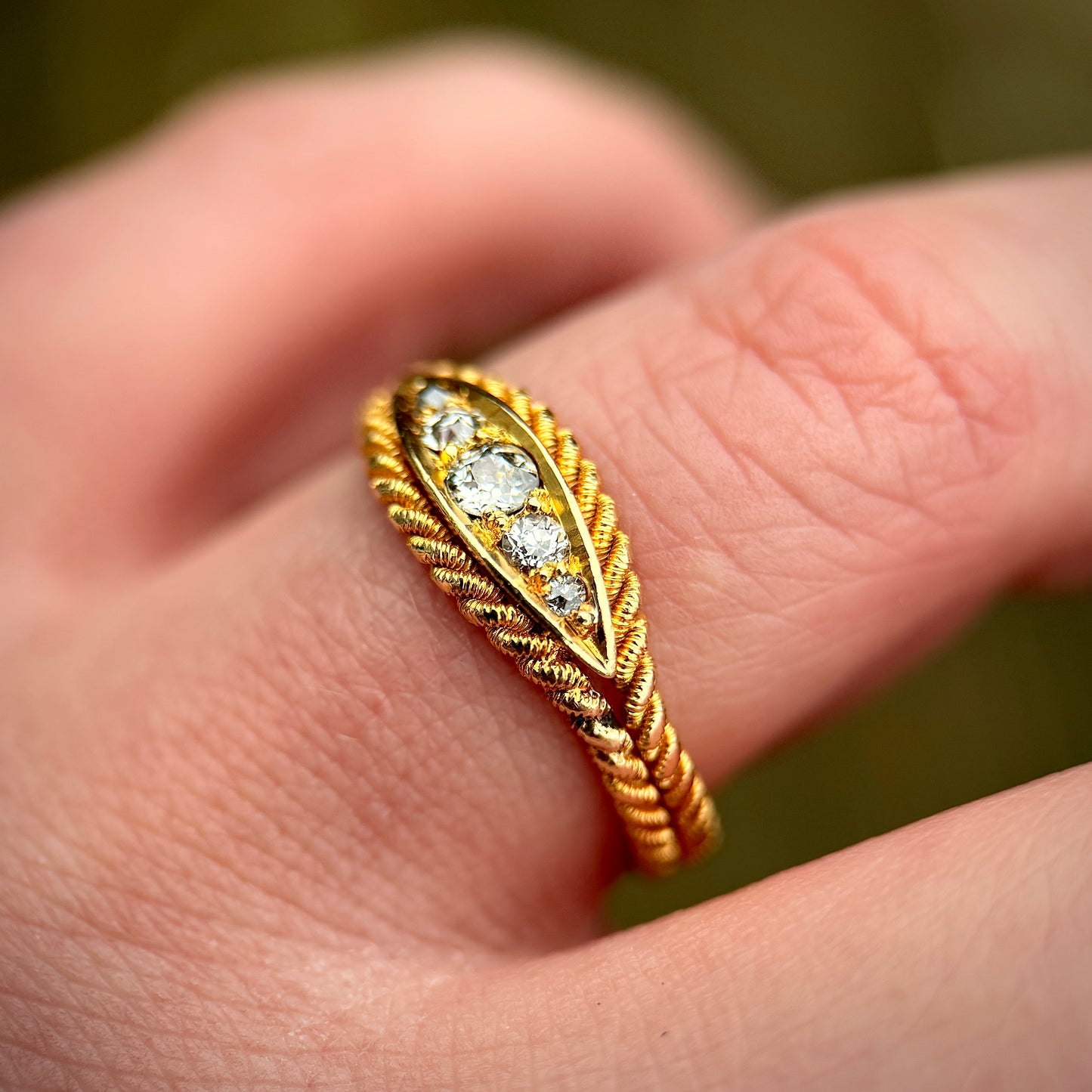 18ct Gold Antique Old Cut Diamond Five Stone Ring Size P 1/2