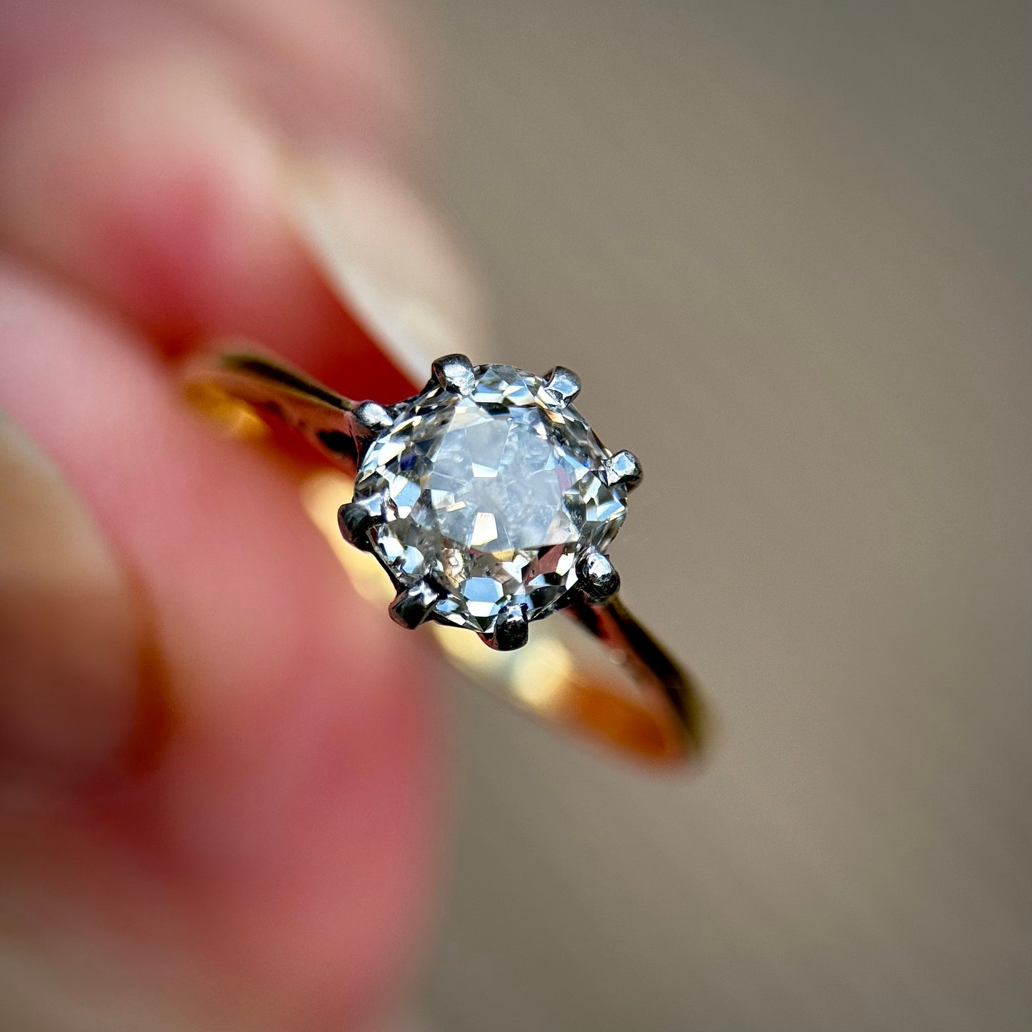 18ct Gold 1.03 ct Old Mine Cut Diamond Solitaire Engagement Ring Size J
