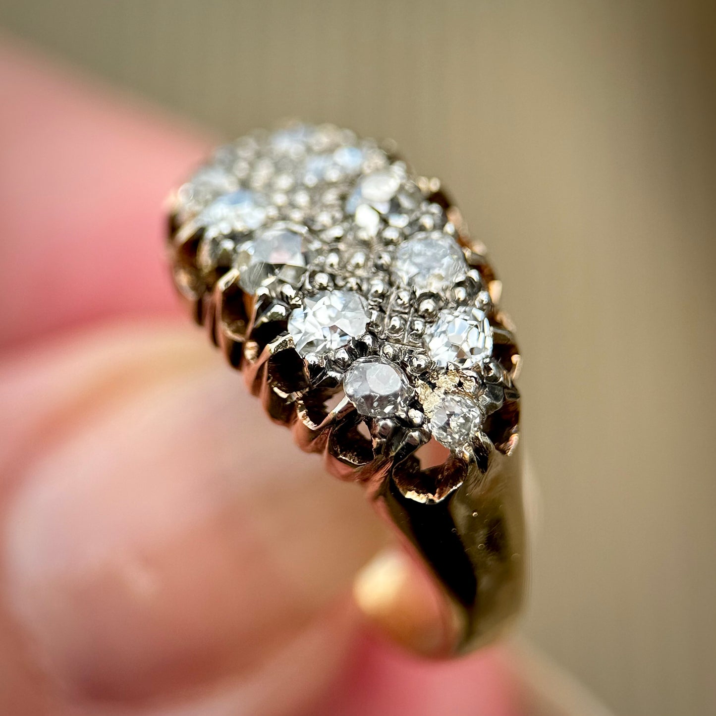 18ct Gold Antique Victorian 1.20ct Old Cut Diamond double two row boat Ring