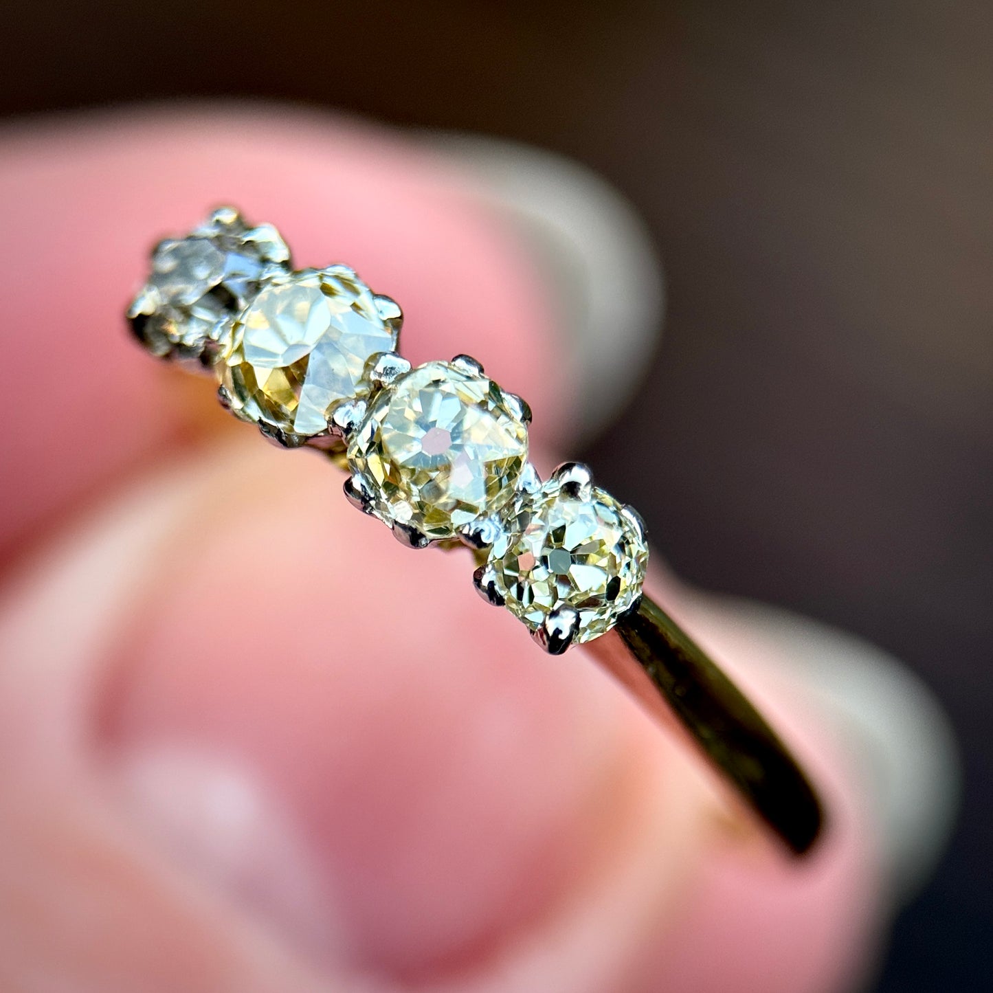18ct Gold & Platinum Antique 0.88ct Old Cut Diamond Four Stone Ring