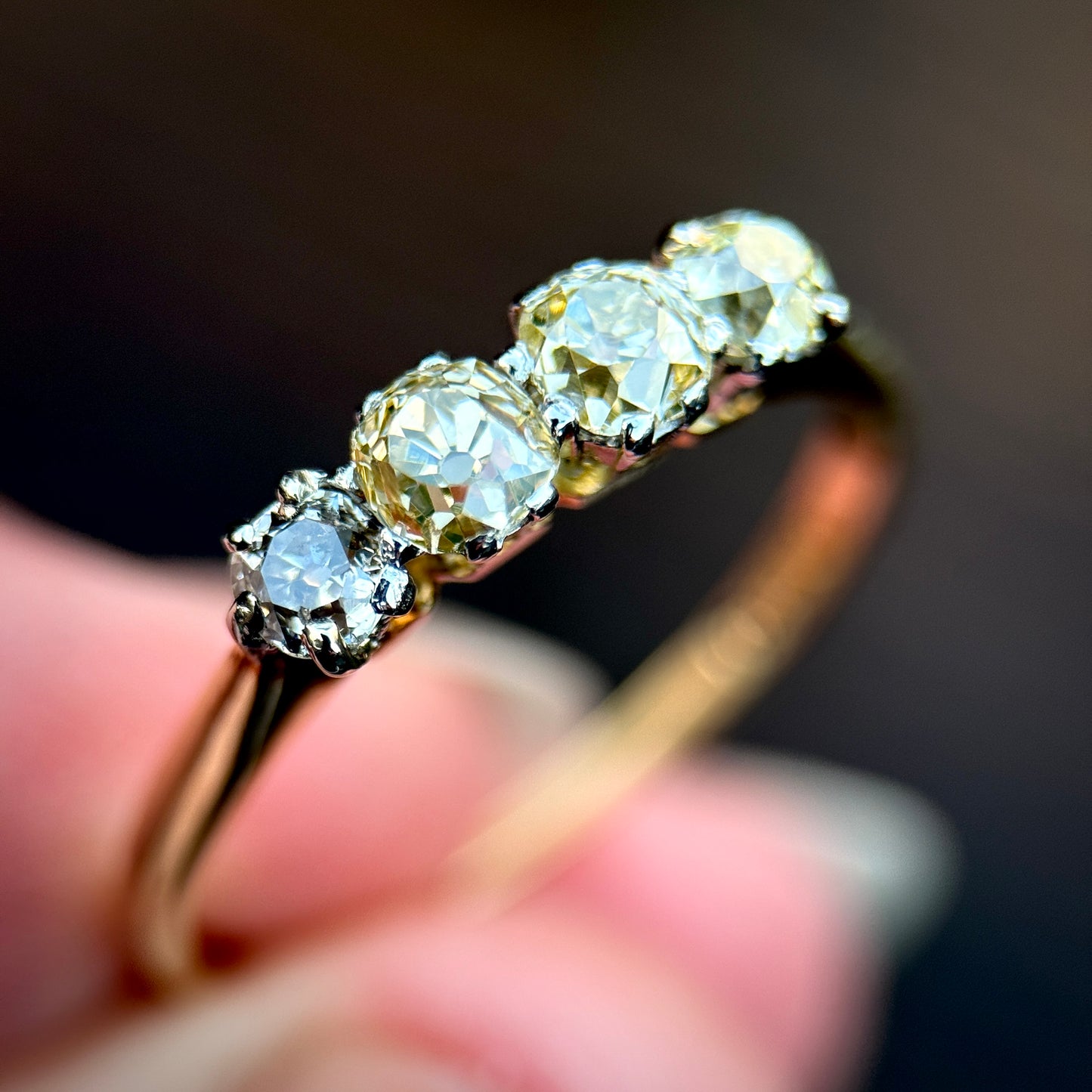 18ct Gold & Platinum Antique 0.88ct Old Cut Diamond Four Stone Ring