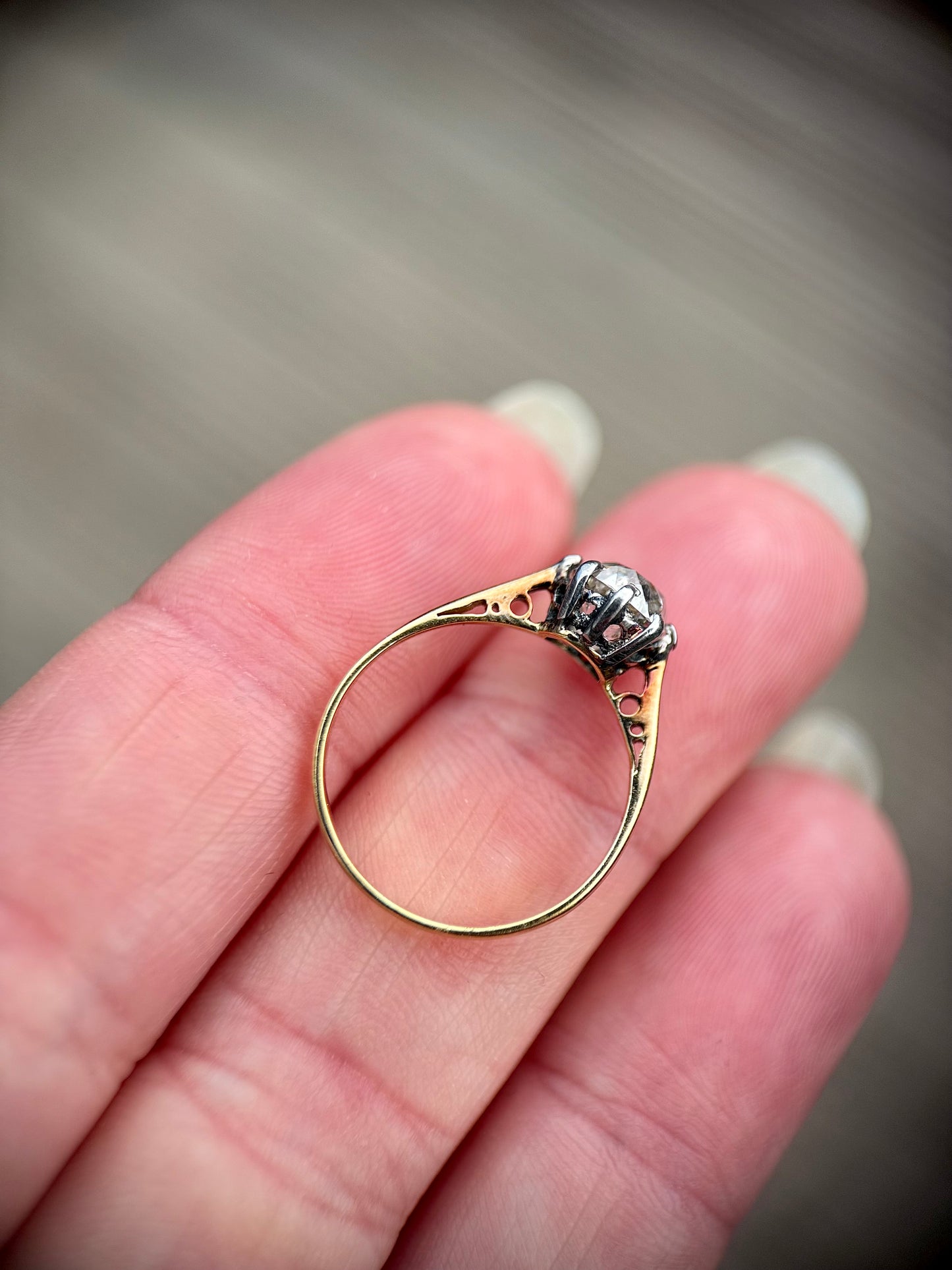 18ct Gold 1.03 ct Old Mine Cut Diamond Solitaire Engagement Ring Size J
