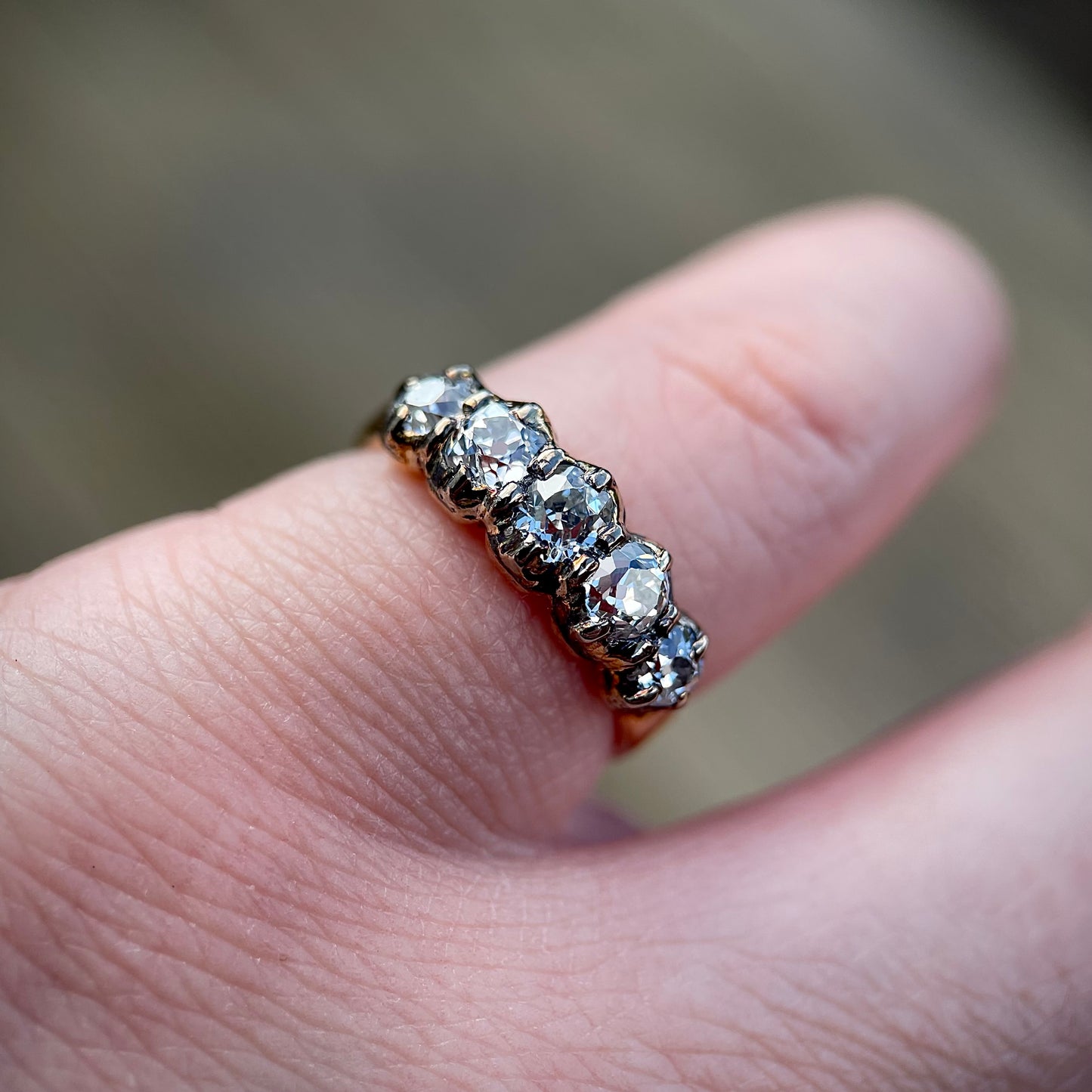 18ct Gold Antique Georgian Victorian Old Cut Diamond Five Stone Half Hoop Ring