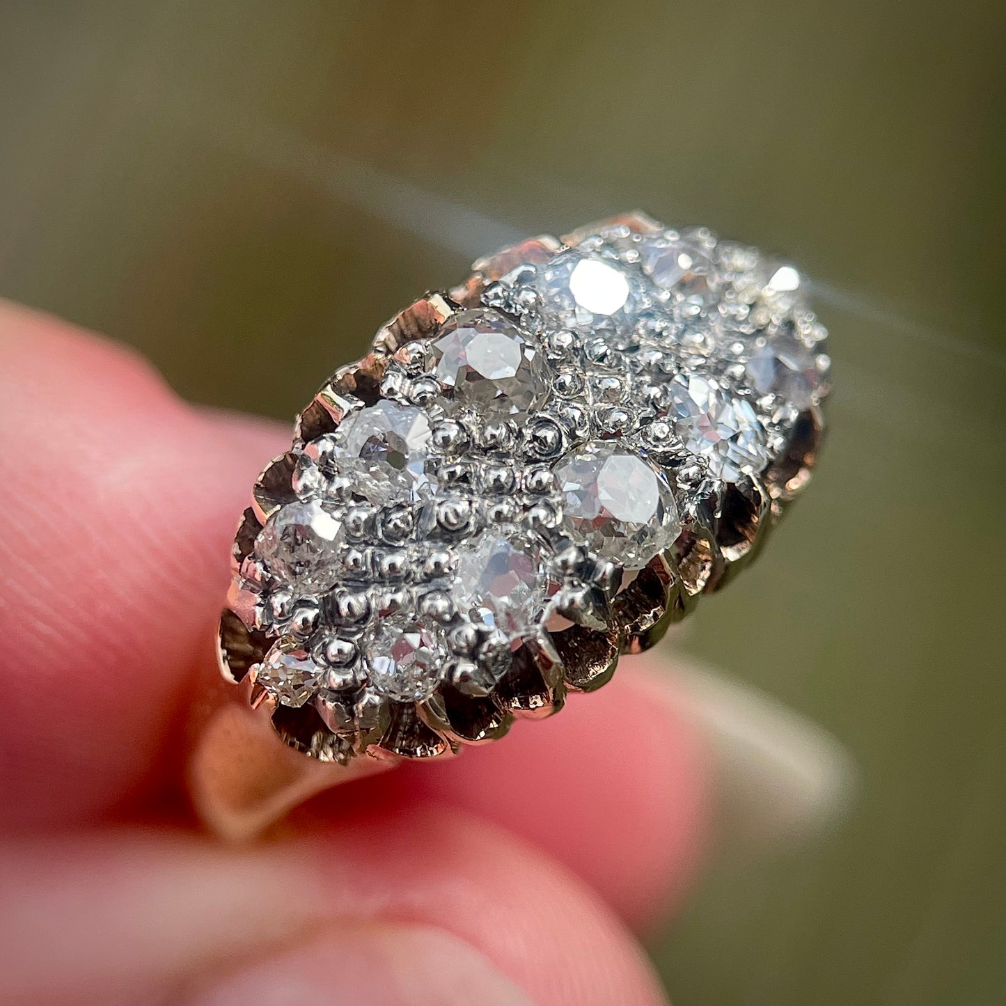 18ct Gold Antique Victorian 1.20ct Old Cut Diamond double two row boat Ring