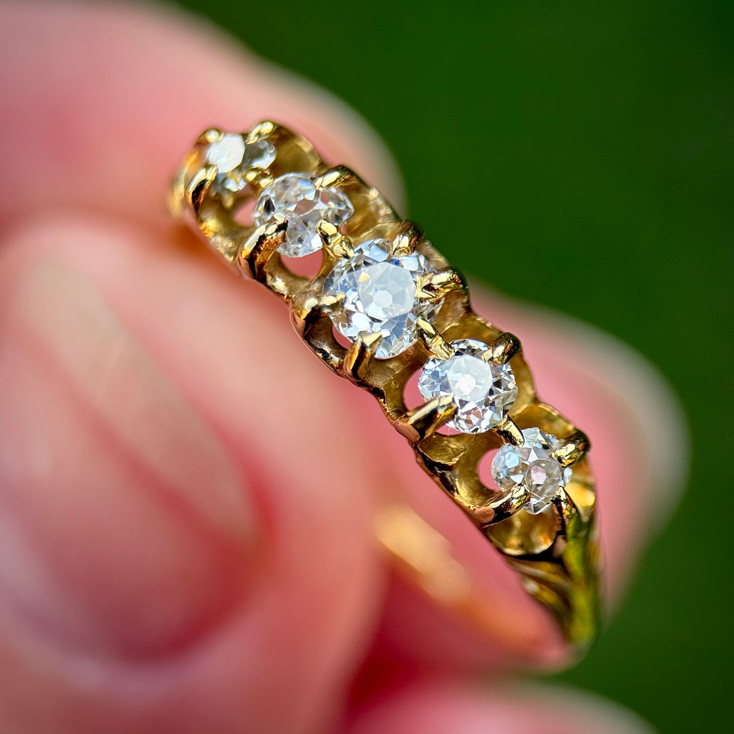 18ct Gold Antique Victorian 0.65ct Old Cut Diamond Five Stone Half Hoop Ring