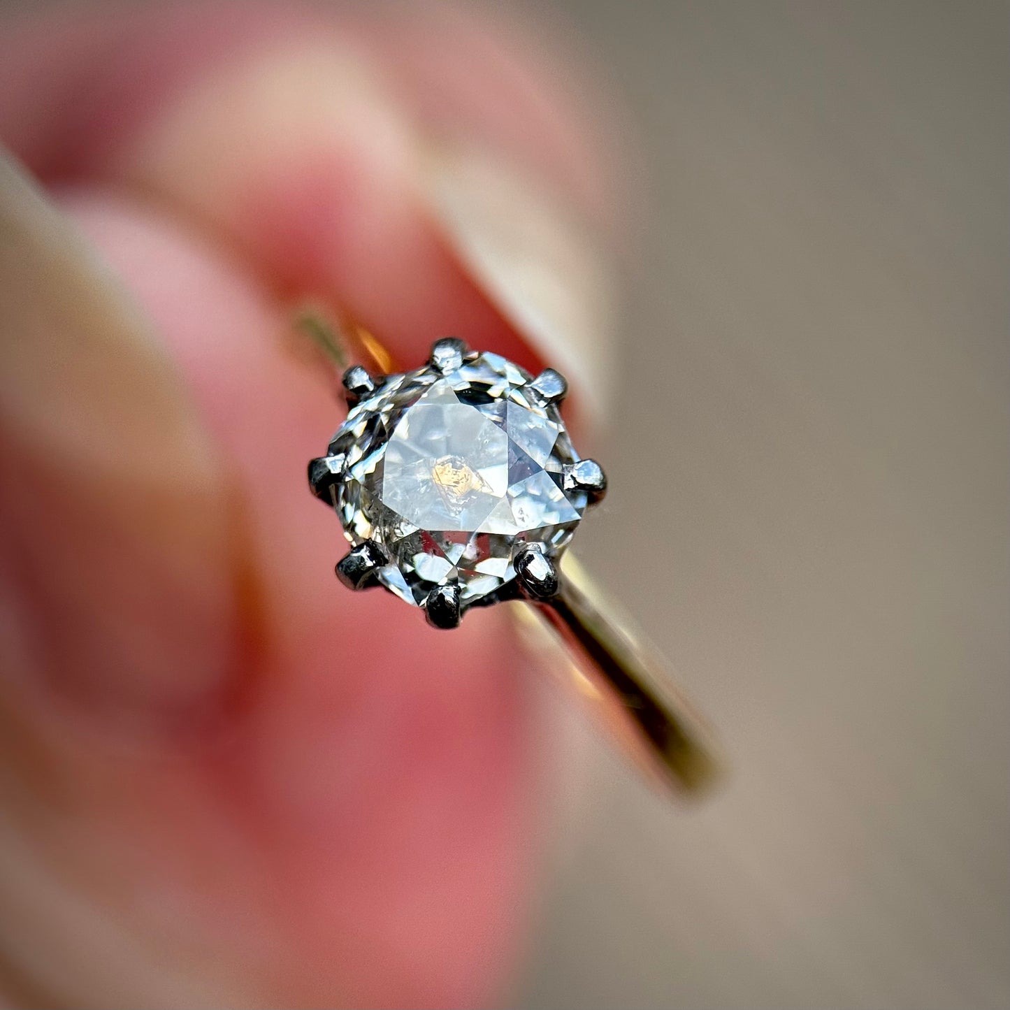 18ct Gold 1.03 ct Old Mine Cut Diamond Solitaire Engagement Ring Size J