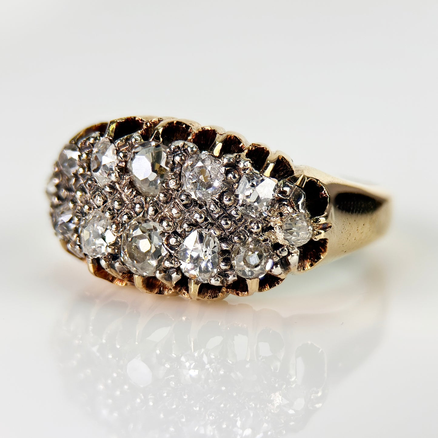18ct Gold Antique Victorian 1.20ct Old Cut Diamond double two row boat Ring