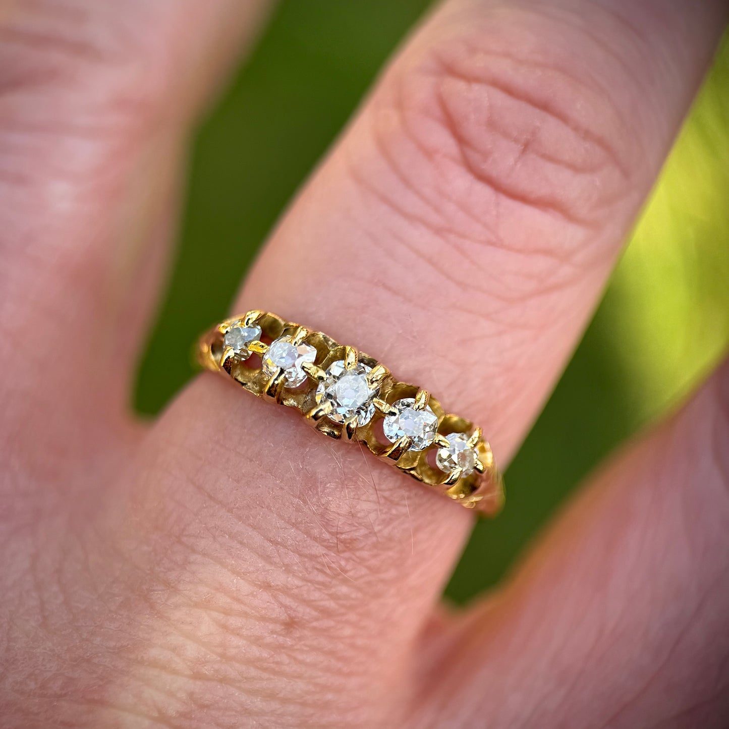 18ct Gold Antique Victorian 0.65ct Old Cut Diamond Five Stone Half Hoop Ring