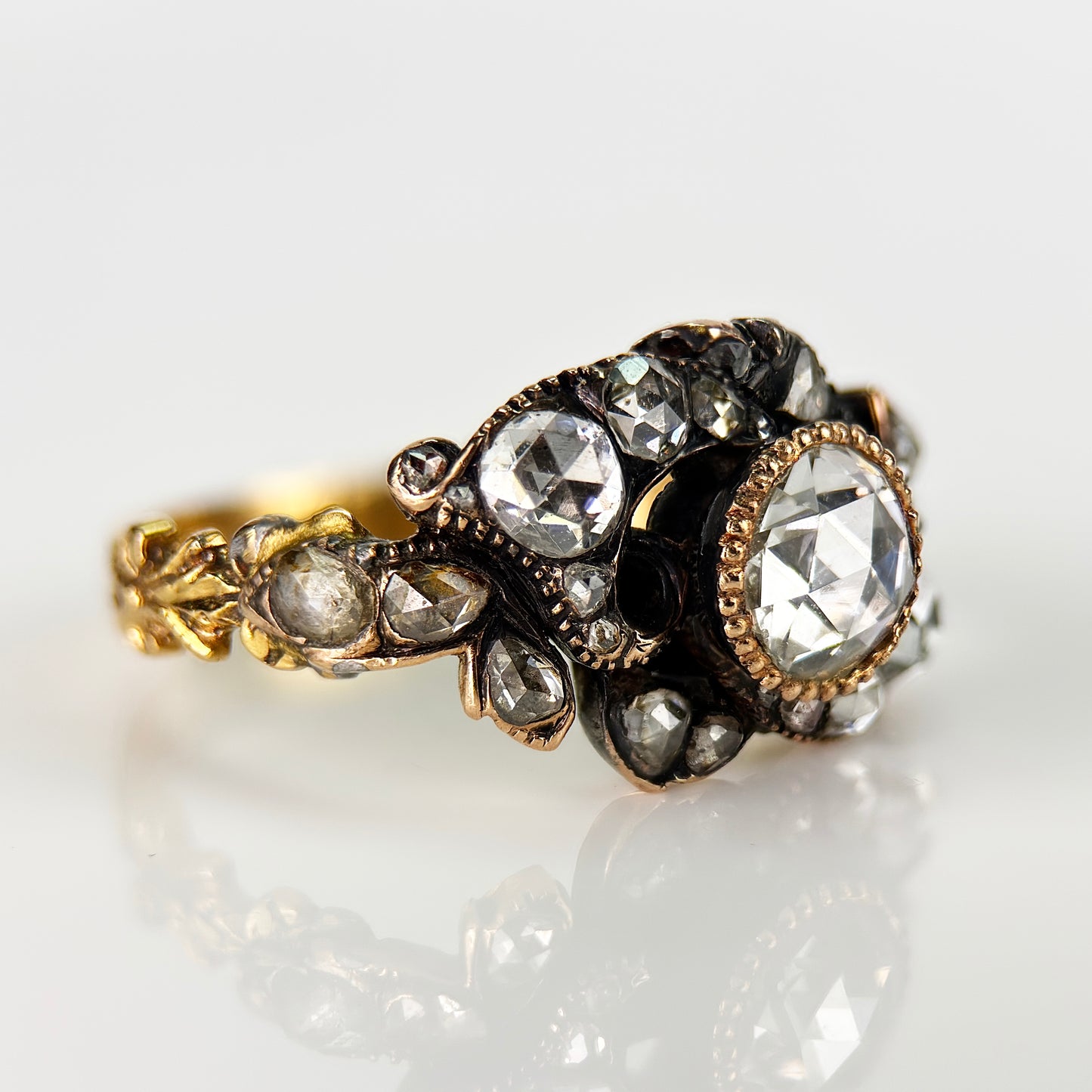 Antique Georgian 1.60ct Old Rose Cut Diamond Gold Ring N 1/2 4.9g