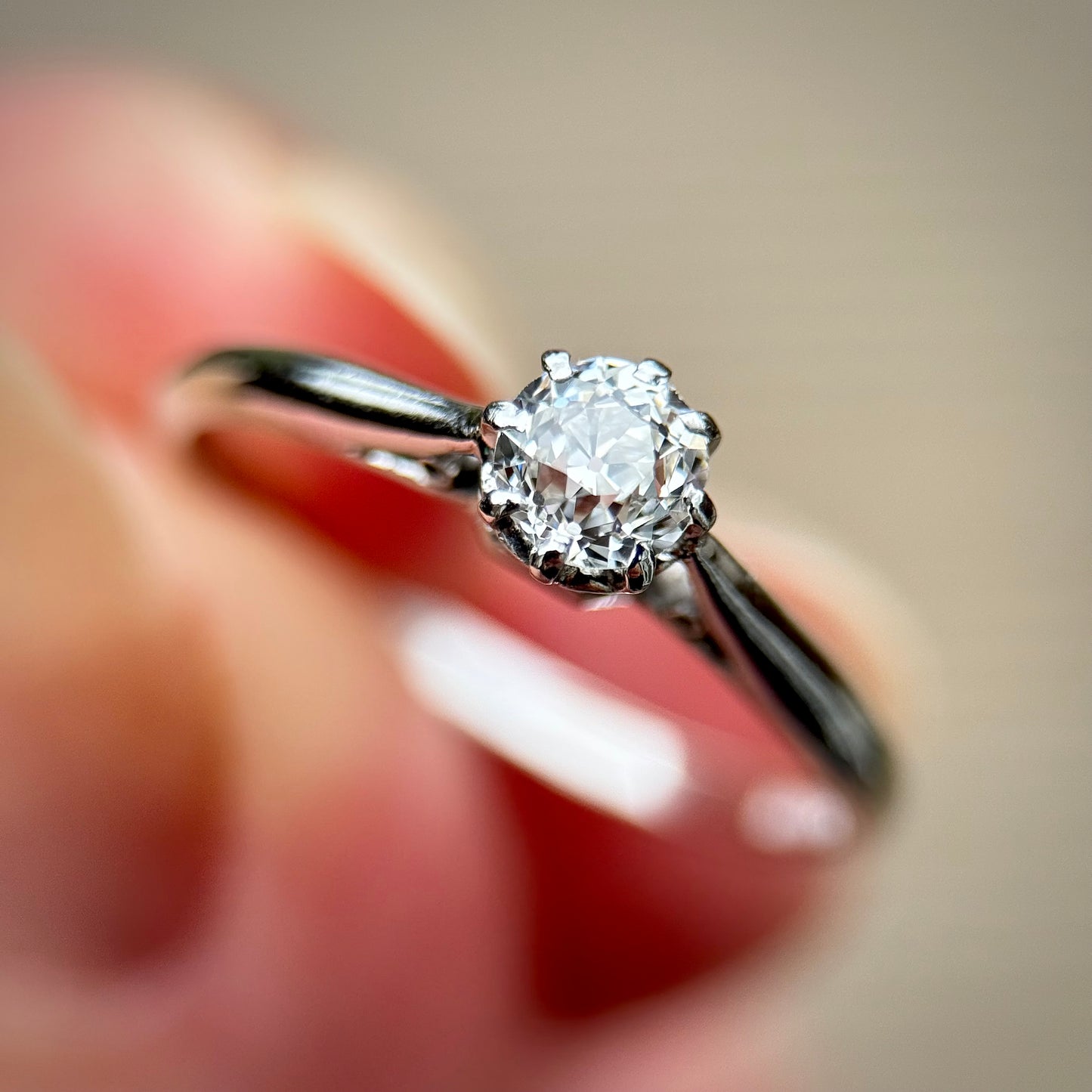 Antique Art Deco Platinum 0.375ct Old Cut Diamond Solitaire Engagement Ring