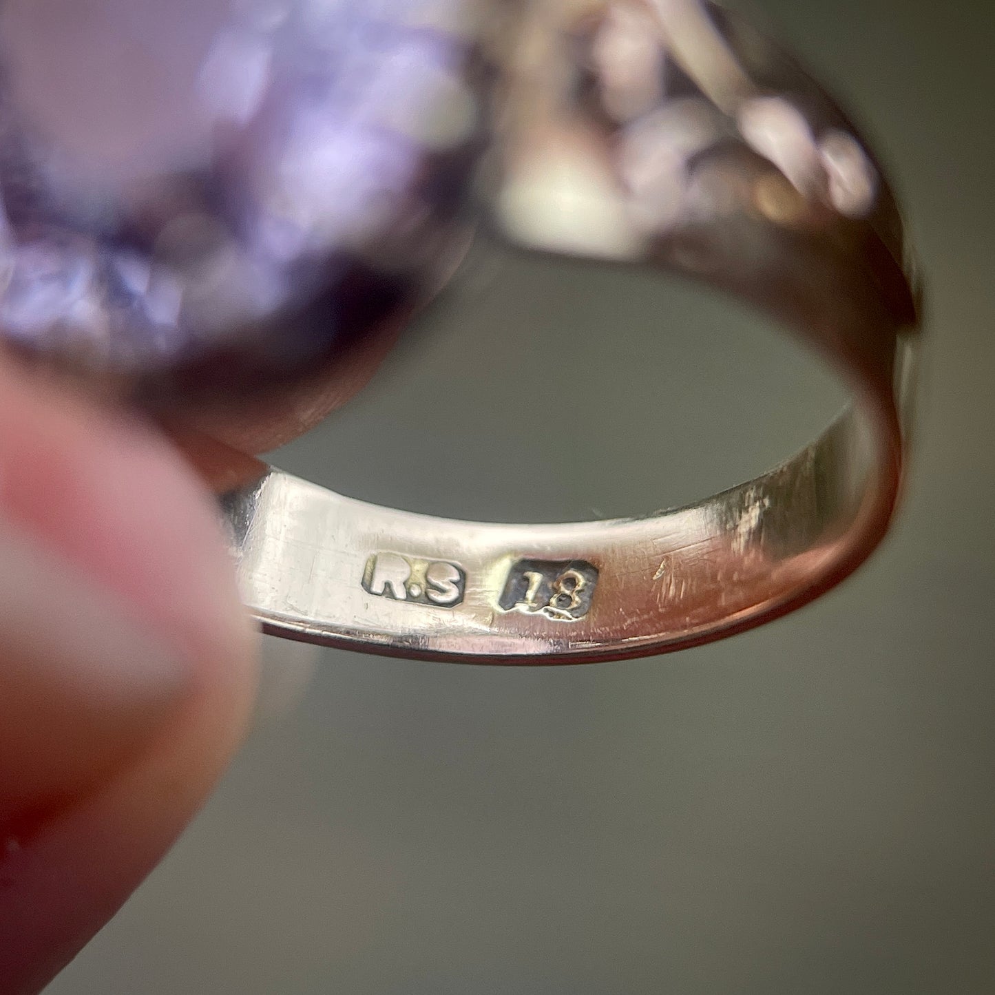 18ct Gold Antique Amethyst Solitaire Art Nouveau Arts & Crafts Ring Size K 1/2
