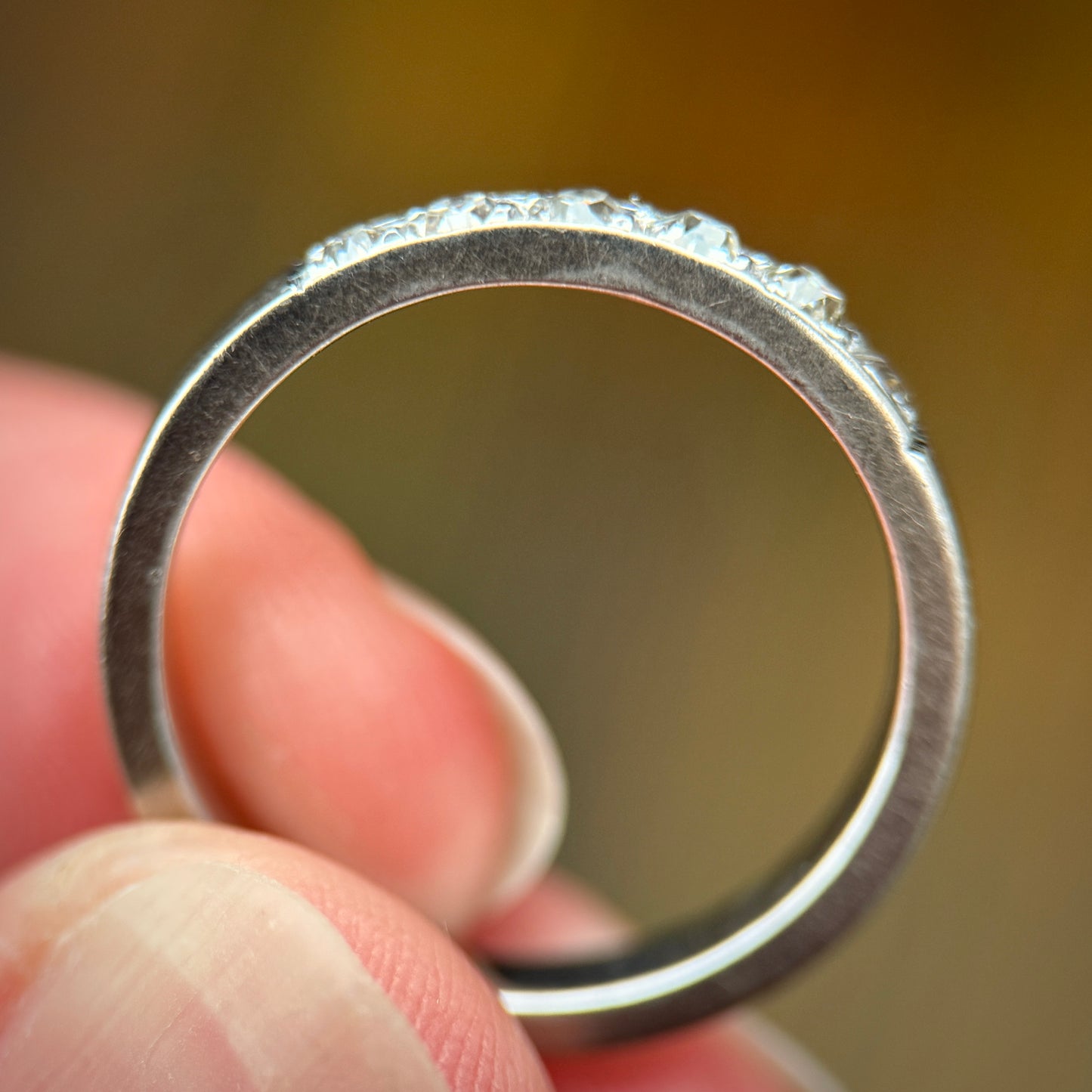 18CT White Gold 0.42ct Old Cut Diamond Half Eternity Band Ring Size N 1/2 4.5g