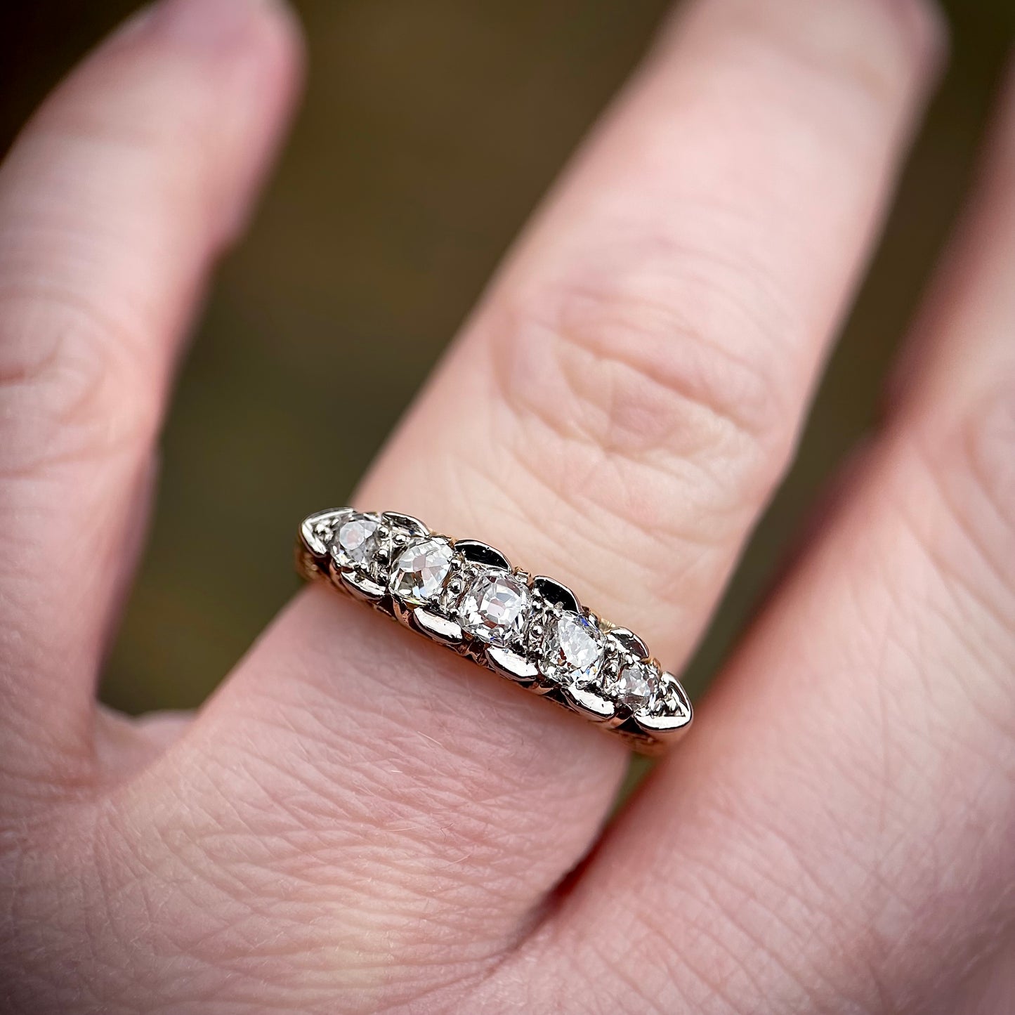 18ct Gold Antique Old Cut Diamond Five Stone Ring Size M 1/2