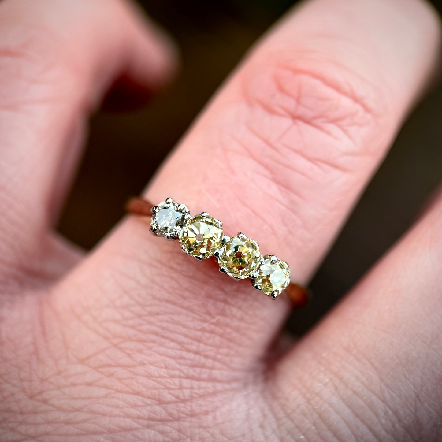 18ct Gold & Platinum Antique 0.88ct Old Cut Diamond Four Stone Ring