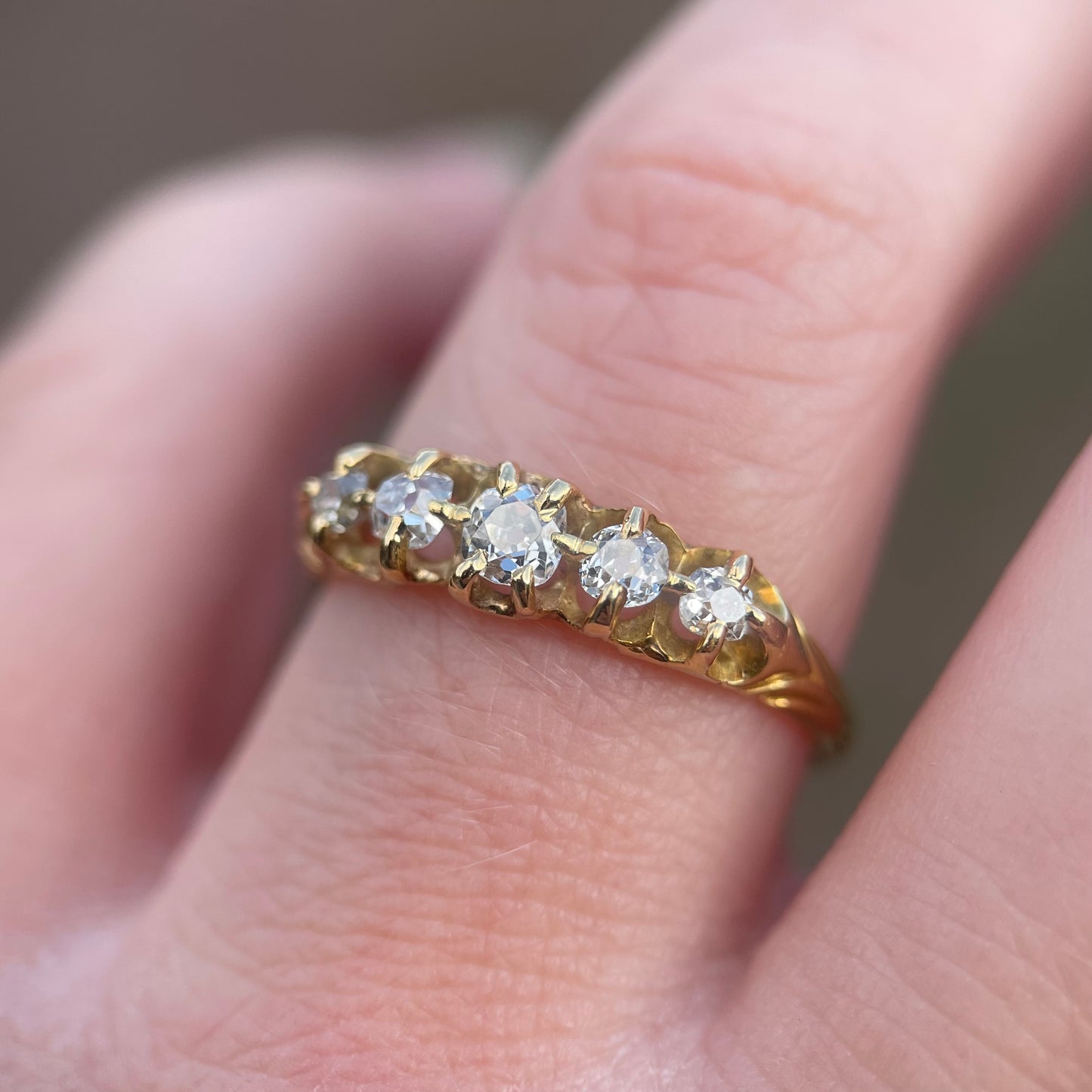 18ct Gold Antique 0.65ct Old Cut Diamond Five Stone Half Hoop Ring