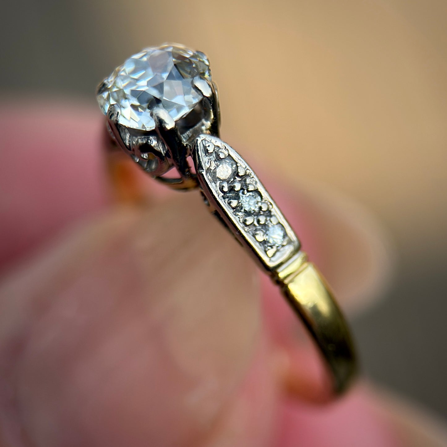 18ct Gold 0.68ct Old Mine Cut Diamond Solitaire Engagement Ring 2.3g