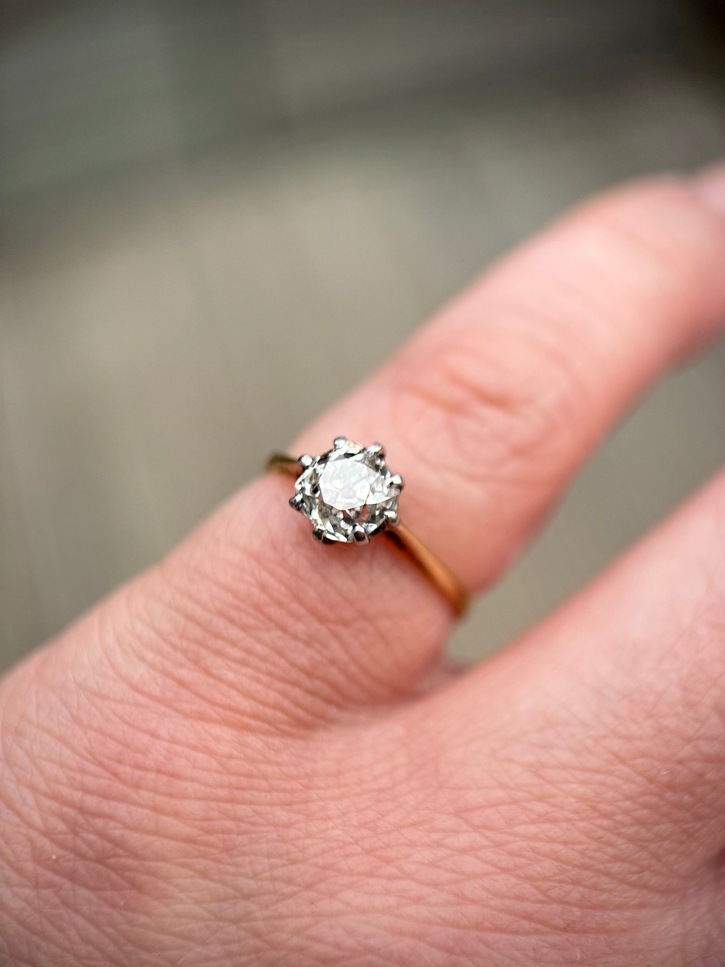 18ct Gold 1.03 ct Old Mine Cut Diamond Solitaire Engagement Ring Size J
