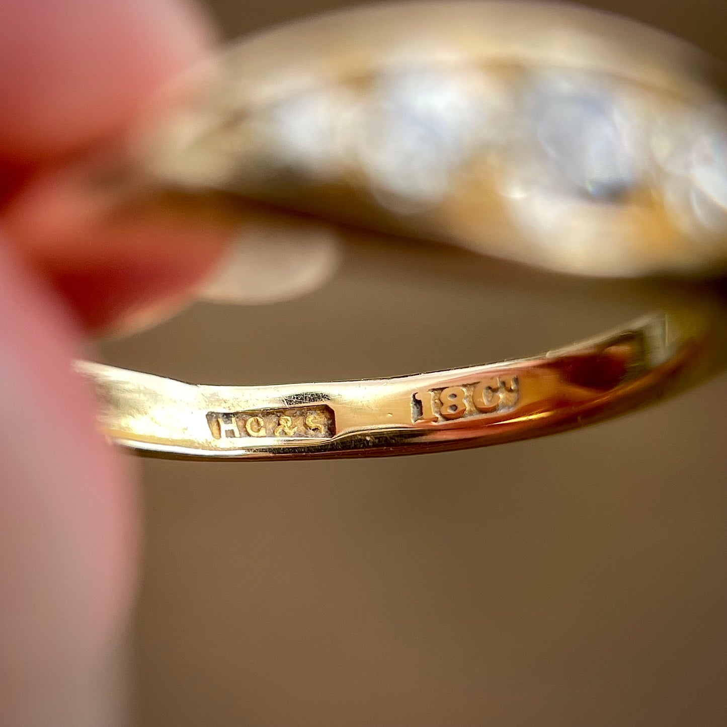 18ct Gold Antique Old Cut Diamond Five Stone Gypsy Boat Ring