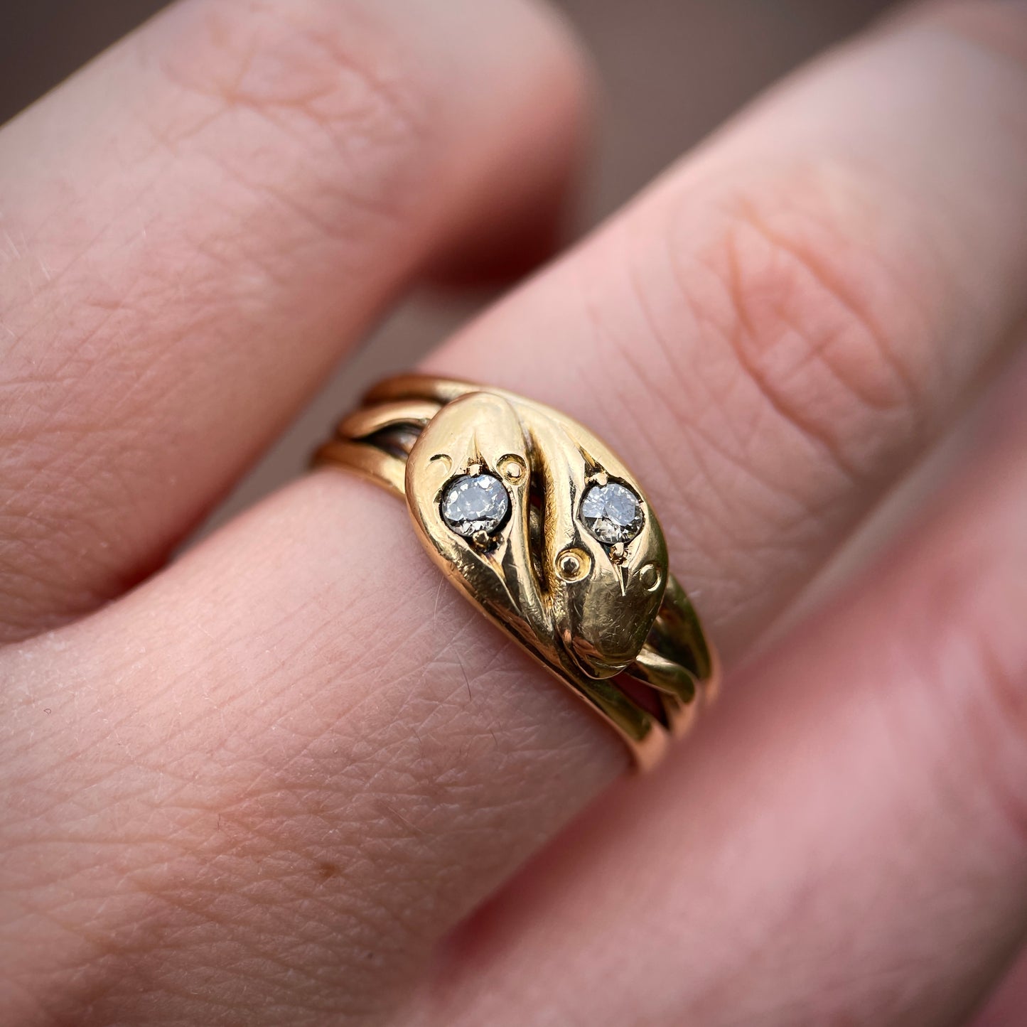 18CT Gold Antique Victorian (1858) Old Cut Diamond Double Headed Snake Ring