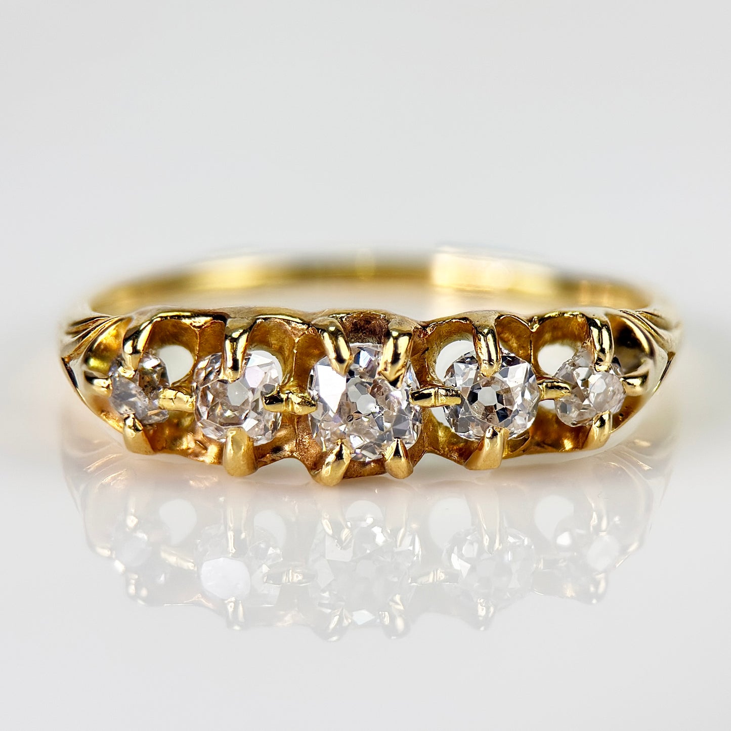 18ct Gold Antique Victorian 0.65ct Old Cut Diamond Five Stone Half Hoop Ring