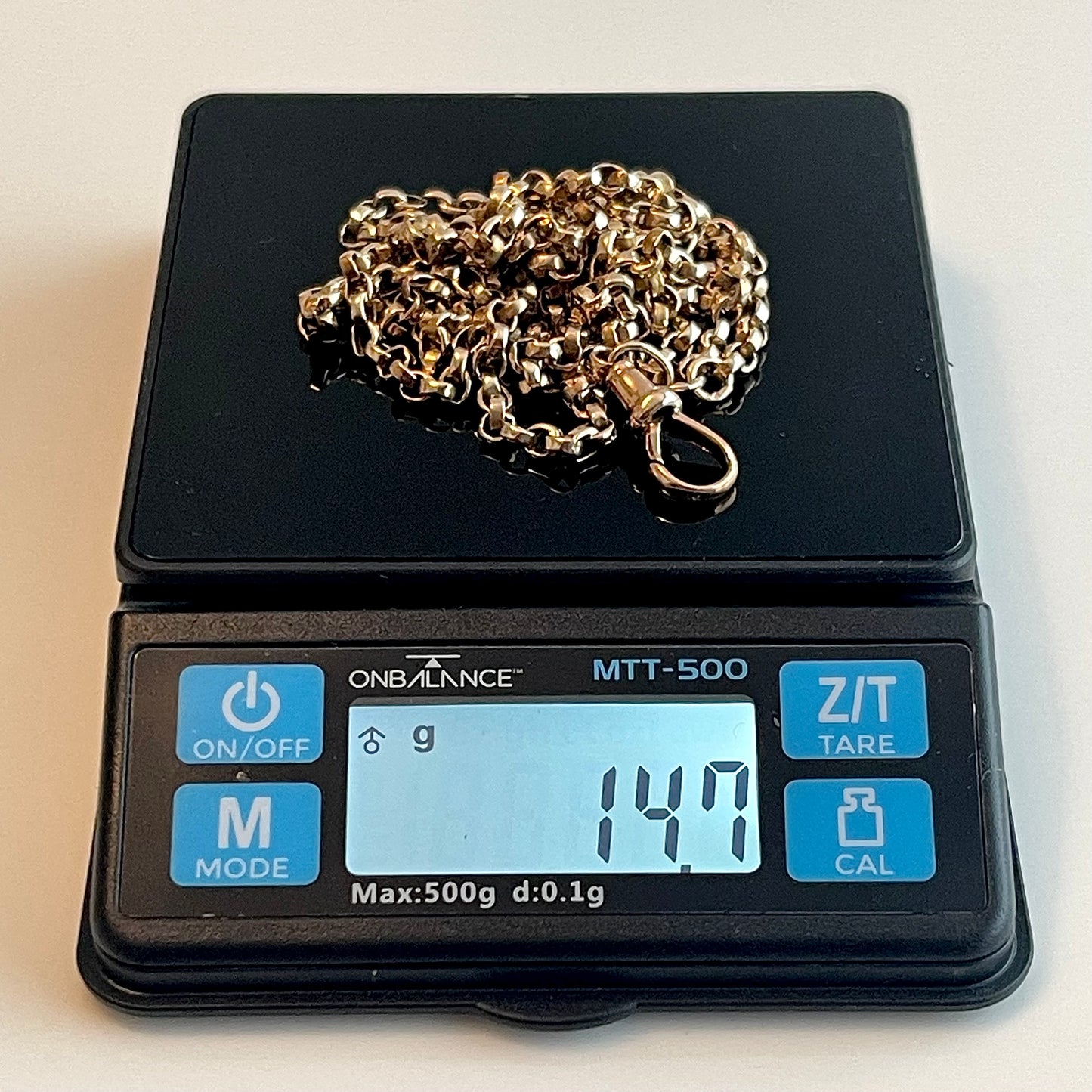 Antique 9CT Rose Gold Belcher Long Guard Watch Muff Chain 32" Dog Clip 14.7g