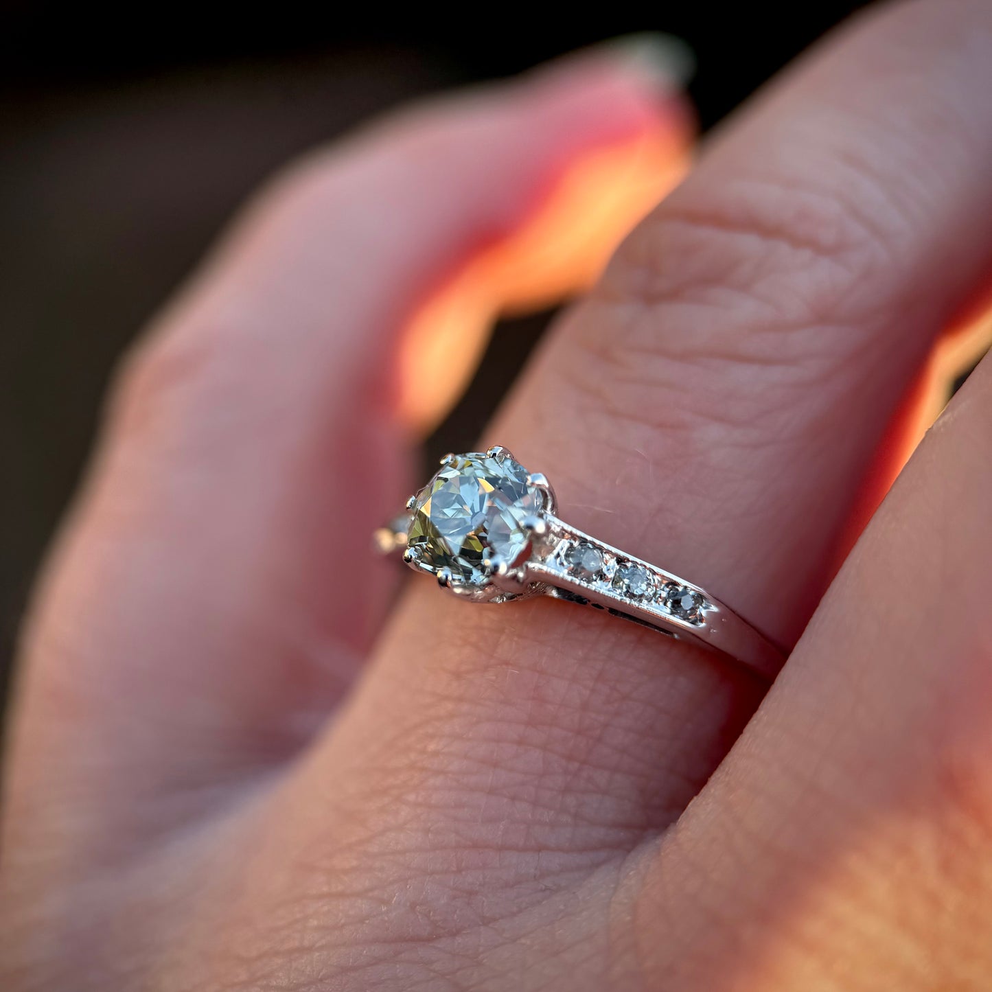 18ct White Gold 1.25ct Old Mine Cut Diamond Solitaire Engagement Ring